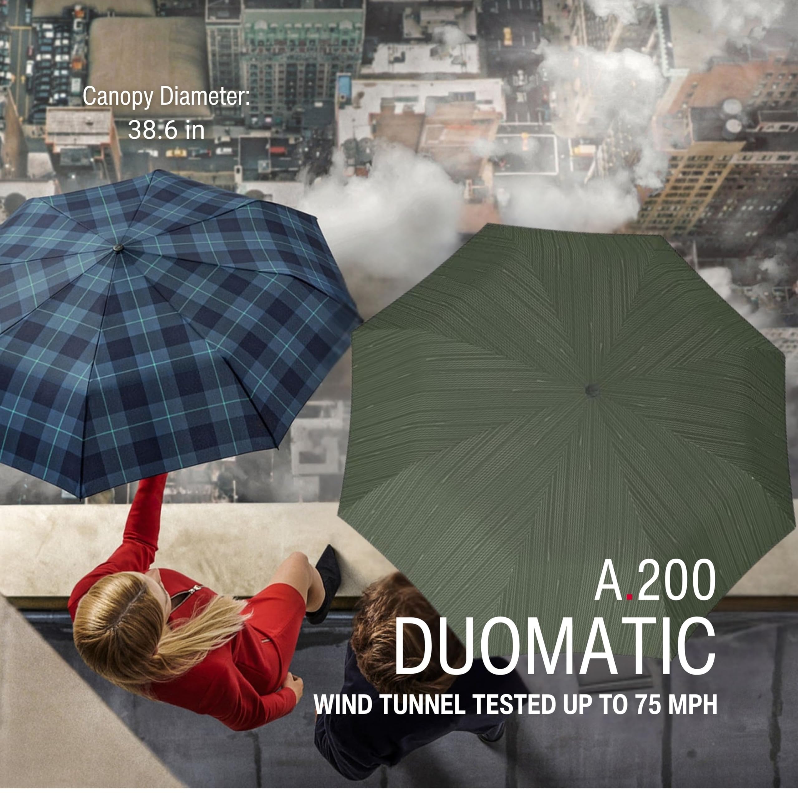 Knirps A.200 Duomatic Parapluie coupe-vent pour adultes – Ouverture automatique et fermeture automatique – Auvent de 98,8 cm, étui de voyage inclus