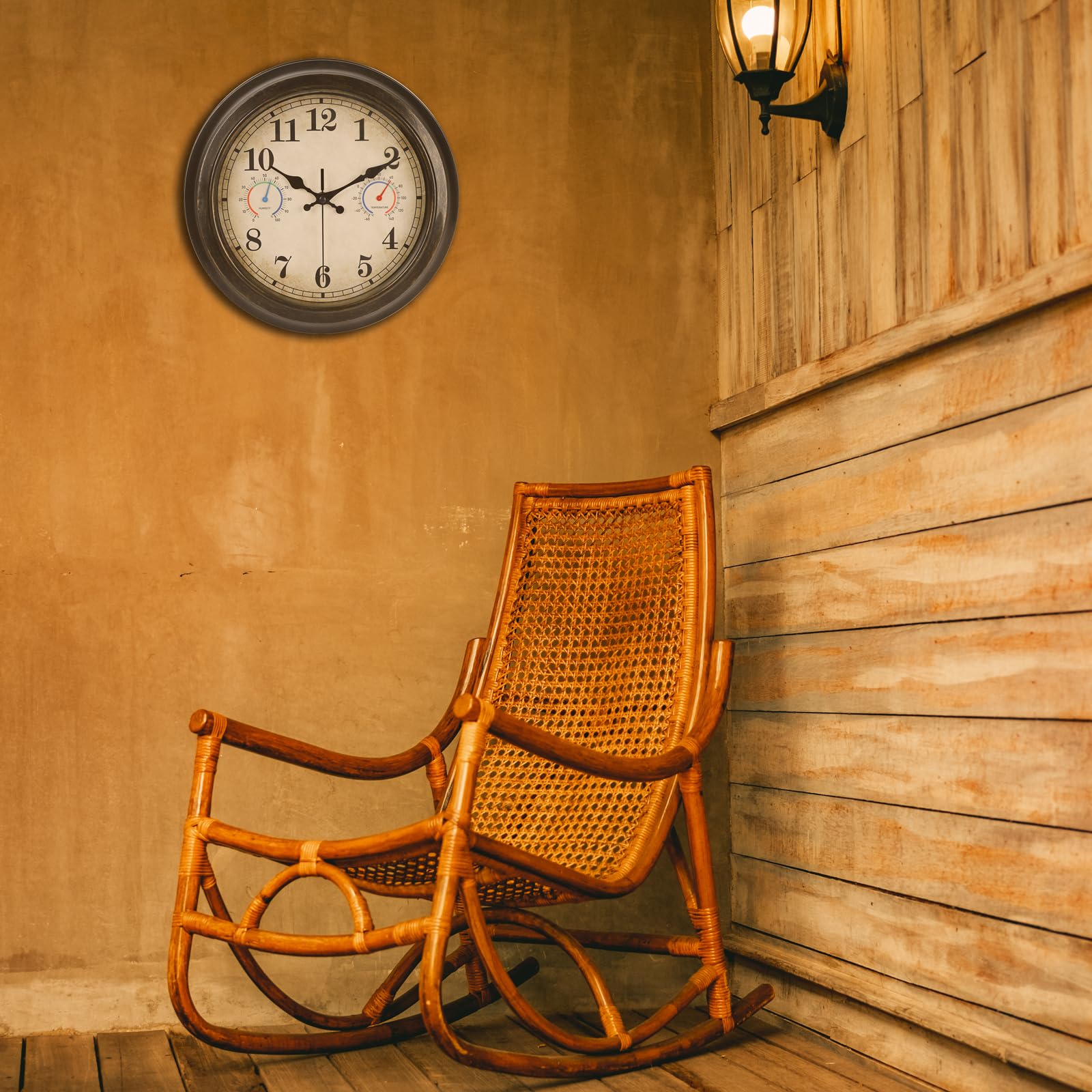 Horloge d'extérieur de 30,5 cm avec thermomètre et hygromètre, horloges murales étanches pour intérieur et extérieur pour terrasse, piscine, décoration de jardin - Bronze rétro