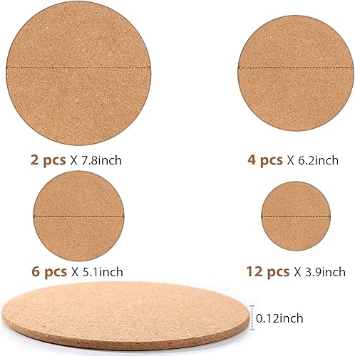 Miniatura 2 de Patelai 24 posavasos de corcho, base de corcho redonda gruesa en blanco para copas de vino, bar en casa, cocina, restaurante, cafetería, fiesta de