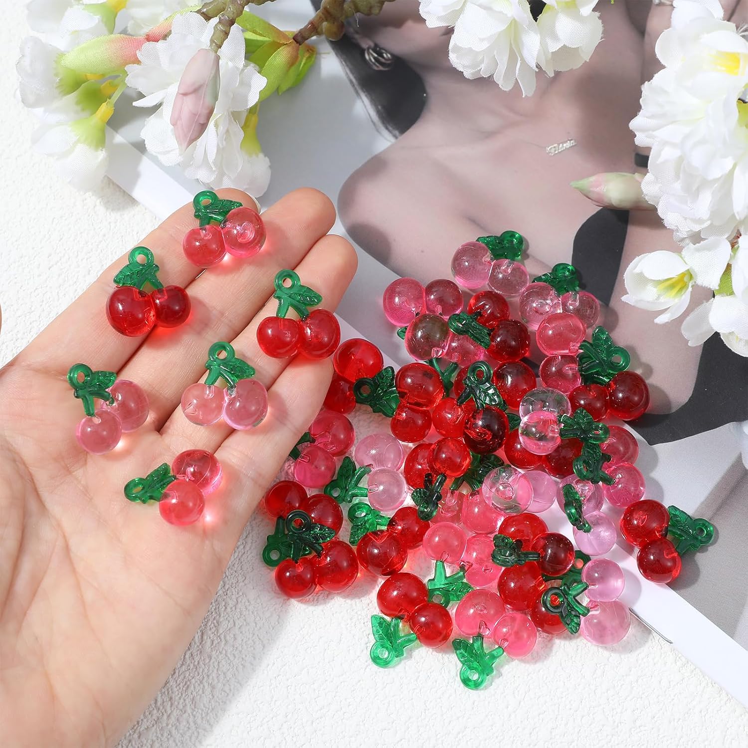 40pcs Cherry Beads, Cherry Charms for Jewelry Making, Acrylic Fruit Beads for DIY Keychains Earrings Bracelets Necklaces - Image 7