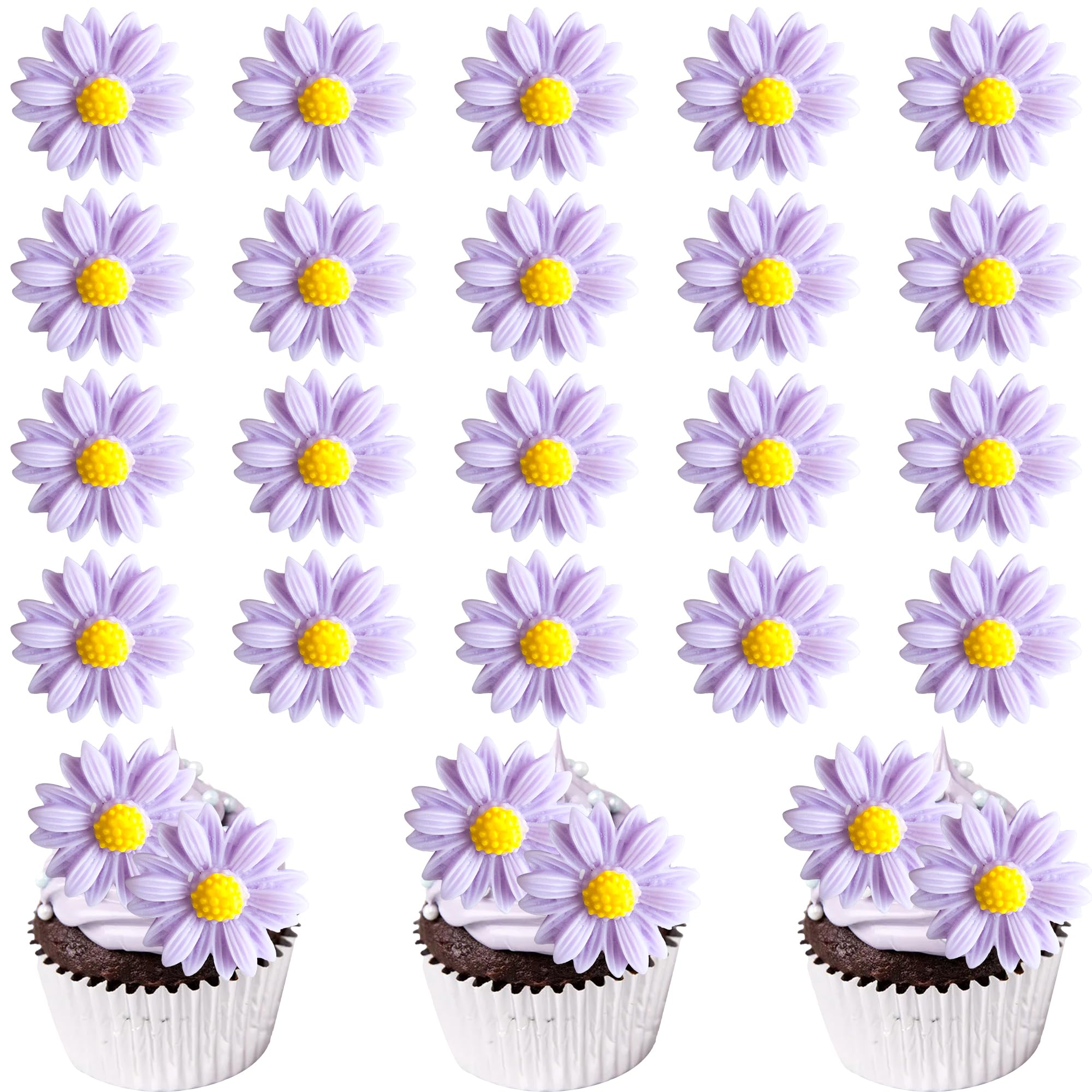 Gyufise 30Pcs Daisy Cupcake Toppers Little Daisy Cupcake Picks Flowers Birthday Party Cake Decorations for Bridal Engagement Baby Shower Birthday Wedding Anniversary Party Supplies Purple 1