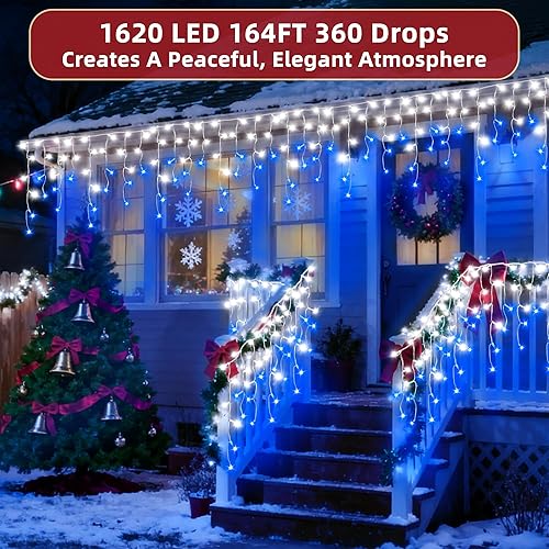 Vista 66 de Luces LED de Navidad de 82 pies para exteriores con 176 gotas, decoraciones de Navidad, luces colgantes 616 LED, 8 modos, guirnalda de luces