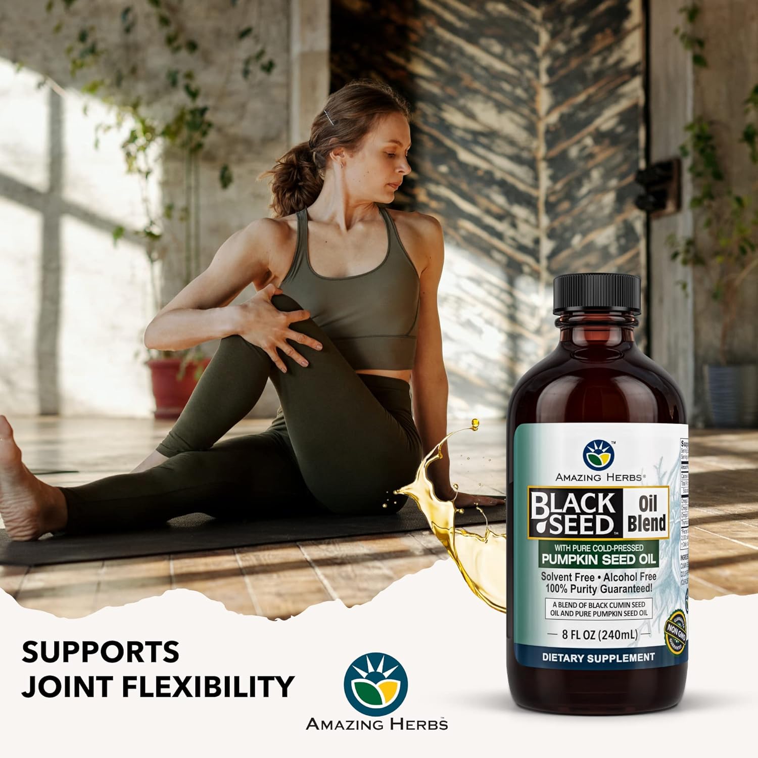 Amazing Herbs Black Seed and Pumpkin Seed Cold-Pressed Oil Blend - Gluten-Free, No Preservatives, High in Omega 3, 6, & 9, Improves Immune Respones & Promotes Digestive Health - 8 Fl Oz
