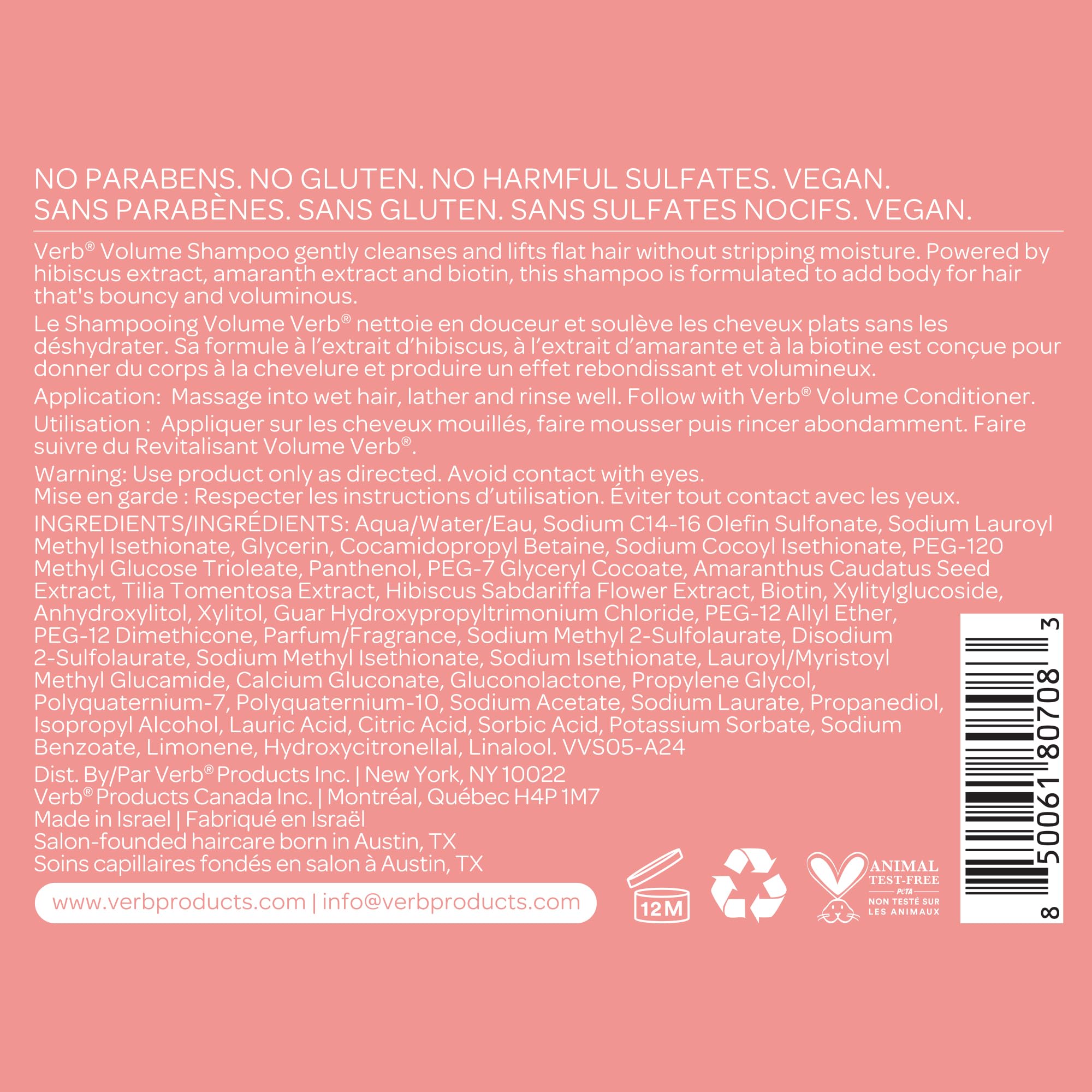 VERB Volume Shampoo - Gently Cleanses + Lifts Flat Hair - Sulfate, Paraben and Gluten Free