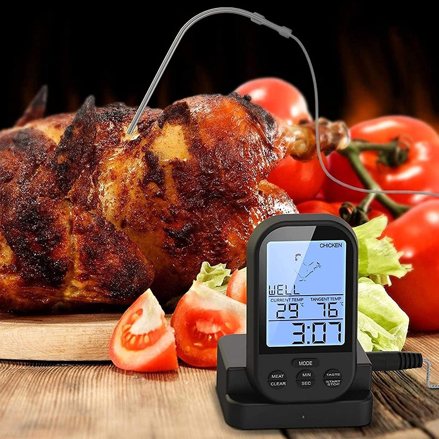 Termómetro de Carne, termómetro de Carne inalámbrica for la Parrilla con termómetro de cocción de Alimentos Digitales de sonda Dual for Fumador Barbacoa Termómetro de Parrilla