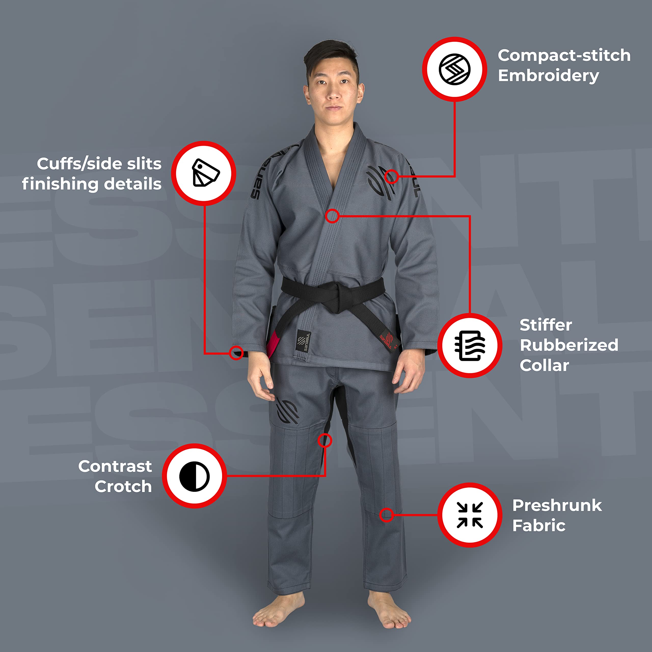 Sanabul Brazilian Jiu Jitsu BJJ Pro Cinturones, Con Barra De Manga Para Rayas De Clasificacion Duradero Aprobado Por La Competencia Ibjjf