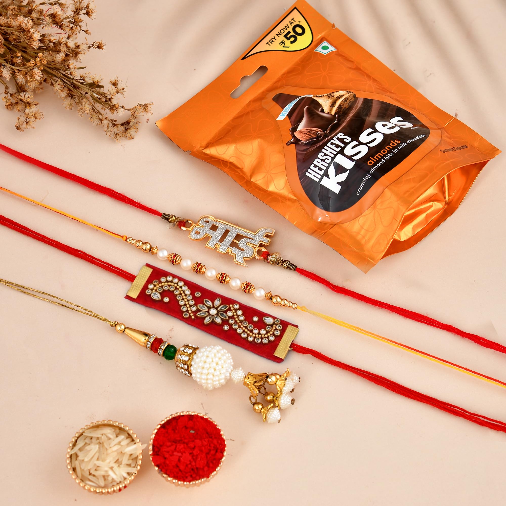 CraftVatika Rakhi Chocolate Gift Pack of 1 for Brother and Bhabhi Kids, Rakhi for Bhaiya Bhabhi with Hersheys Kisses Chocolate Combo, Rakshabandhan Handmade Rakhi Gift Set for Kids Boy (Design 1) (B0B7584CFG) Amazon Price History, Amazon Price Tracker