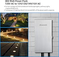 Vista 3 de DEWENWILS Transformador de bajo voltaje de múltiples tomas de 300W, 120V CA a 12V/13V/14V/15V CA, escudo de acero inoxidable, transformador