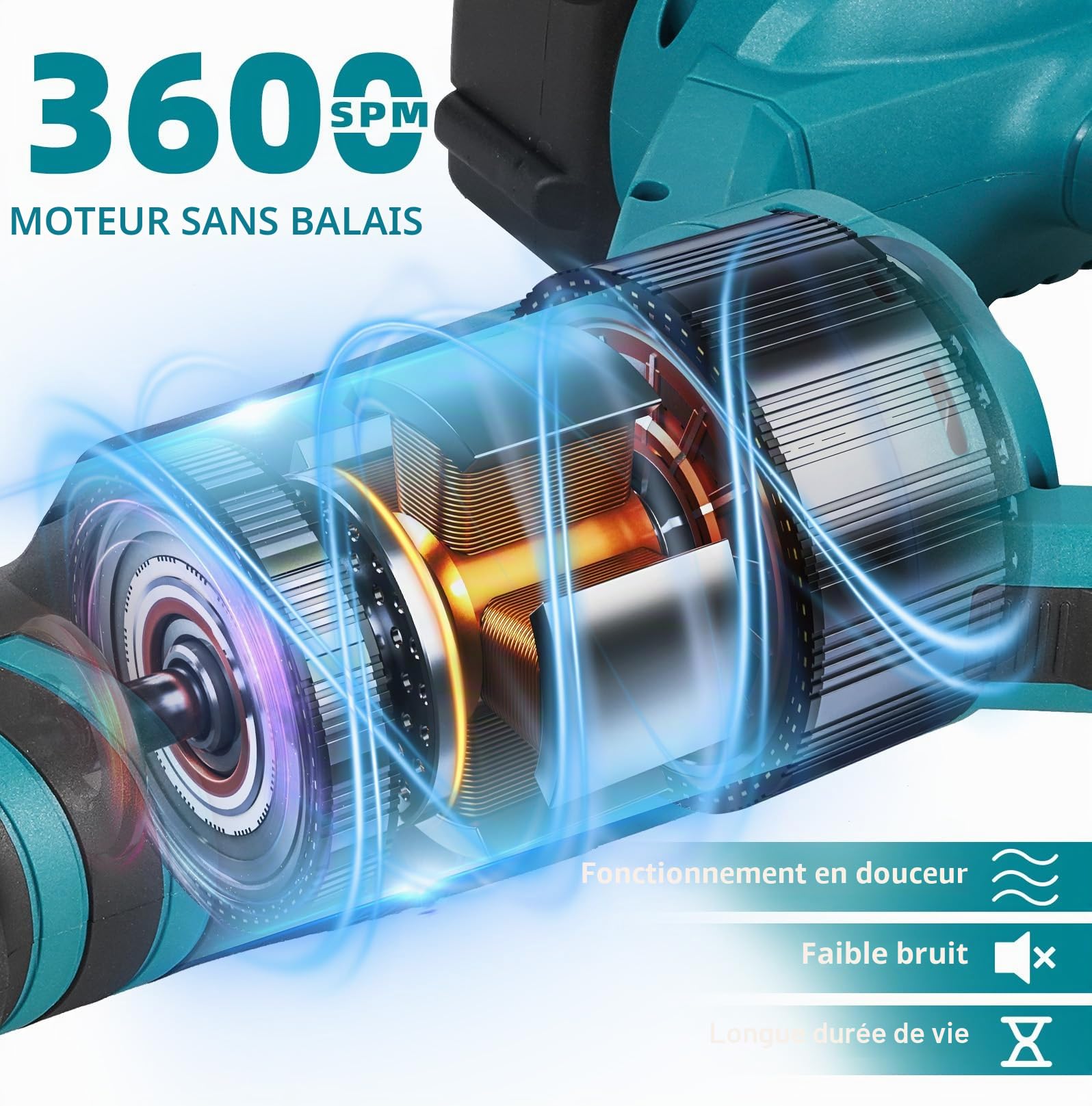 Yofidra Scie Sabre Sans Fil, Scie Alternative Électrique Sans Balais avec 2×3.0Ah Batteries, 8 Lames, 3600SPM, Course 28mm, Tête Pivotante 180°, pour Bois/Métal/PVC