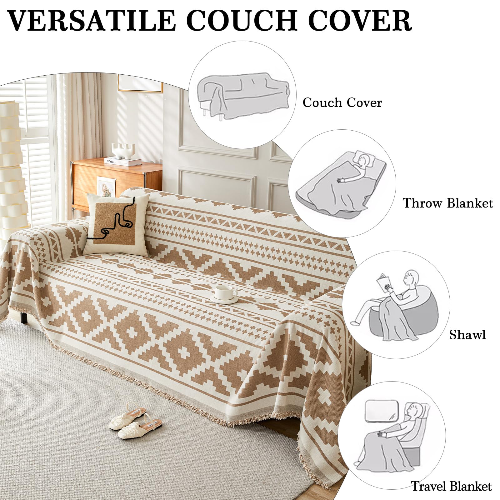 SHANNA Geometric Sofa Cover for 2 3 4 Seater, Chenille AB Sided Slipcover for Corner Sofa All-Season Protection Couch Cover - Image 3