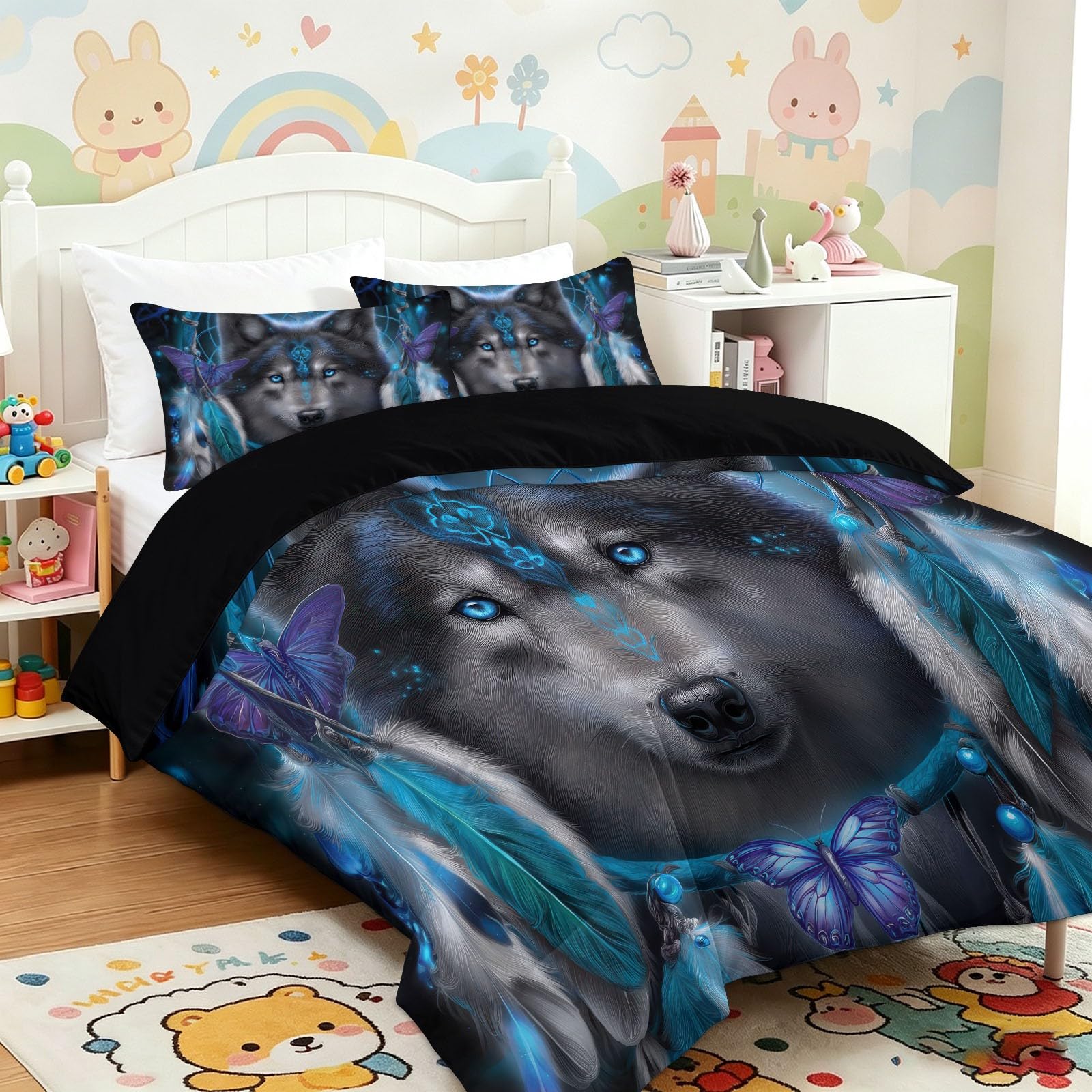 Generisch Biancheria da letto da 180 x 200 cm, motivo fantasia, con copripiumino e federa da 80 x 80 cm, con chiusura lampo, colore: nero