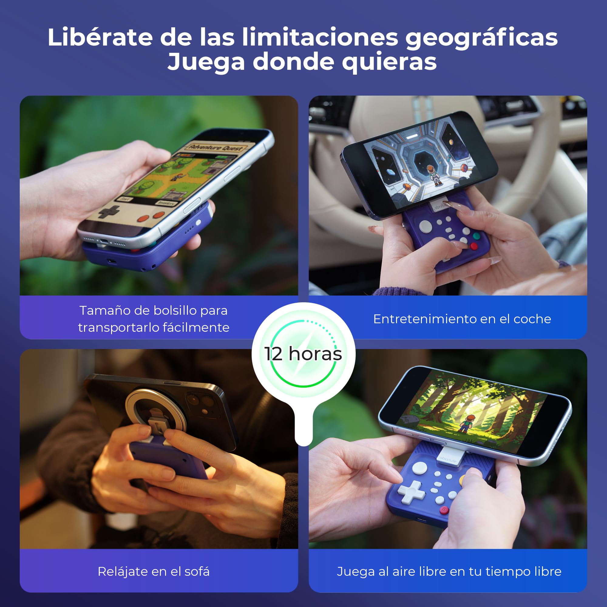 abxylute Controlador de juegos móvil M4 Snap-On para Android y iPhone, controlador portátil ligero para teléfono, soporte para gamepad retro de bolsillo, doble joystick turbo (azul)