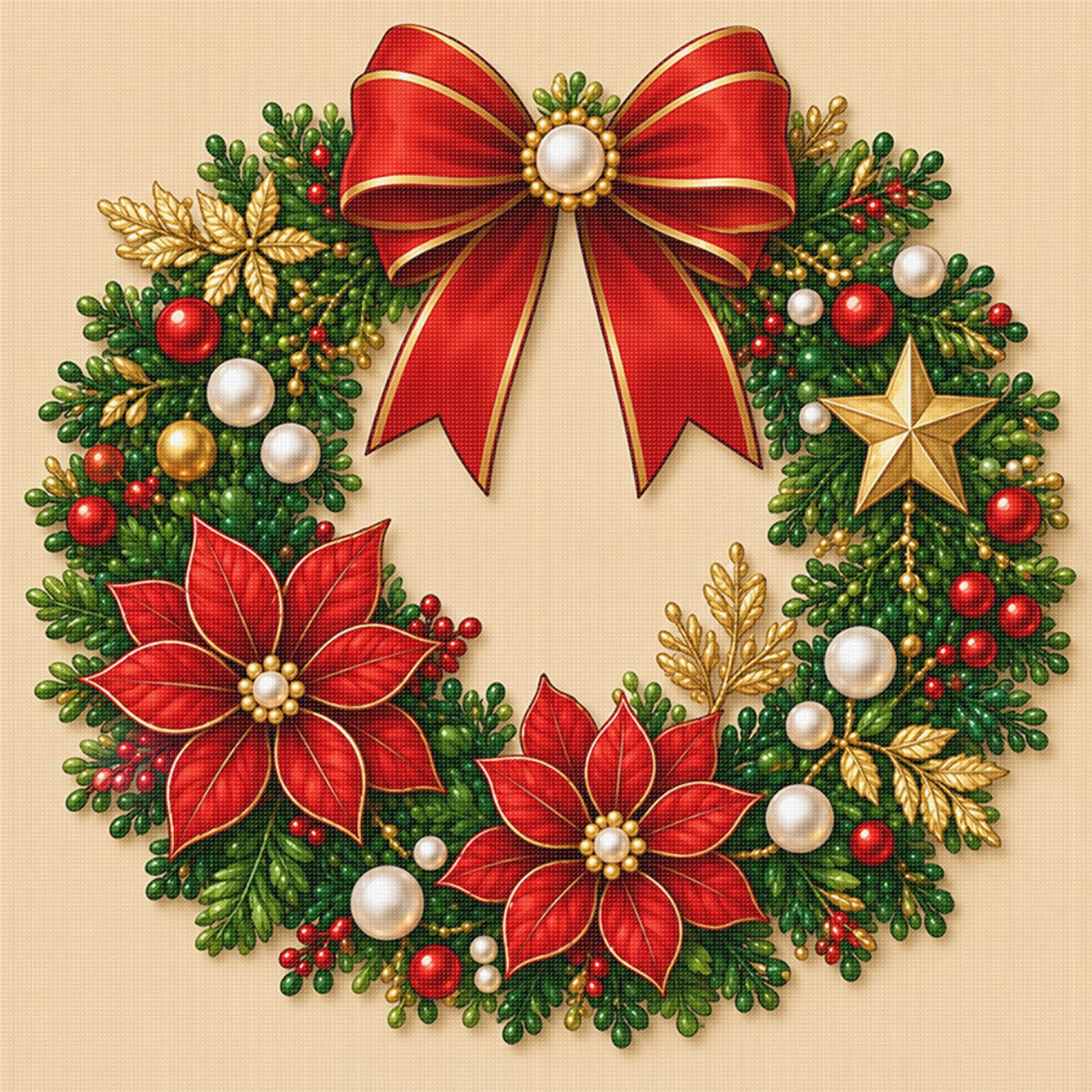 Festive Wreath Cross Stitch Starter Kit Christmas 14Ct Stamped 30X30cm(Festive Wreath)