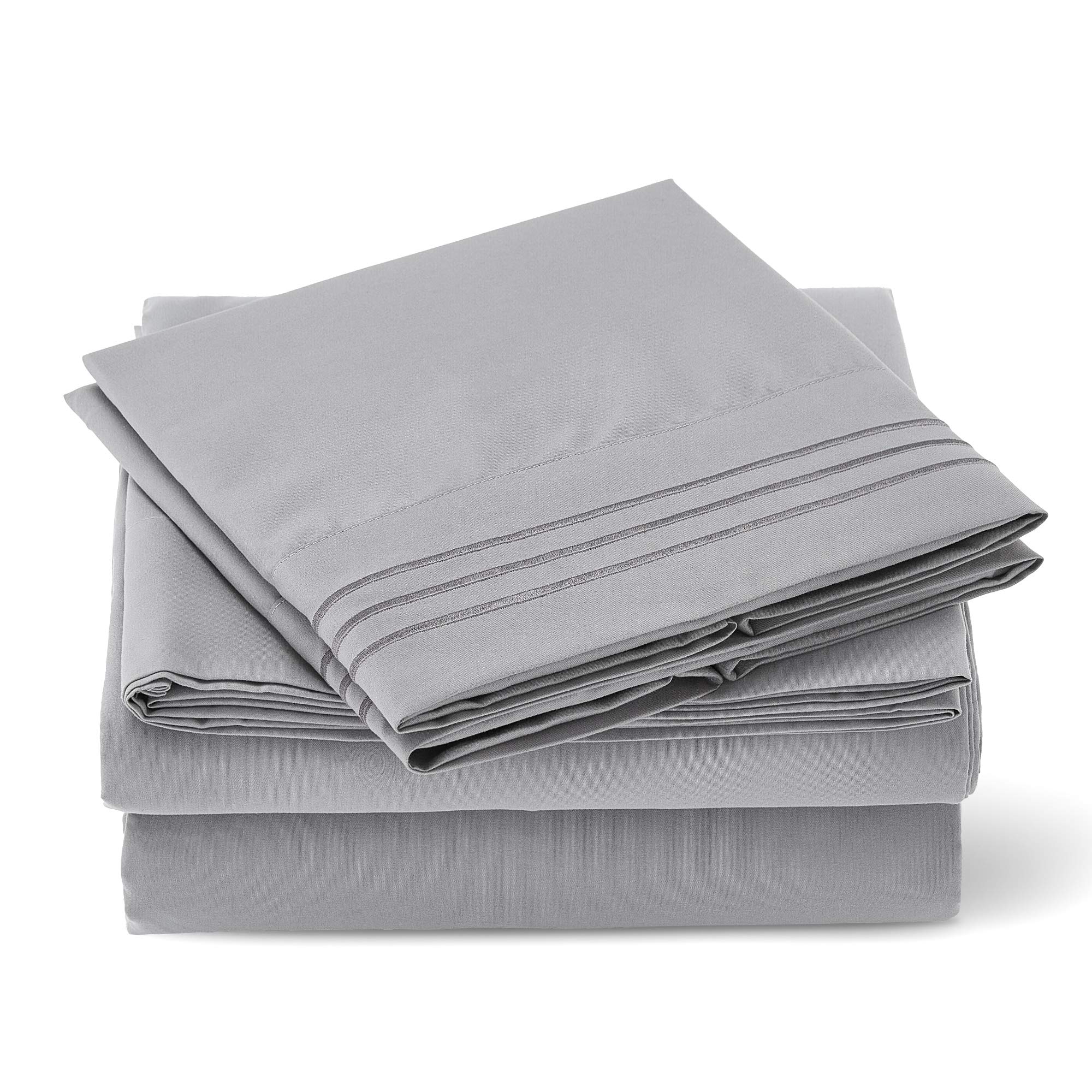 Love's cabin Full Size Sheet Sets Grey, Luxury Soft Brushed Microfiber 1800 TC Bed Sheets for Full Size Bed, Wrinkle & Fade Resistant 4 Piece Sheet Set (1 Flat Sheet,1 Fitted Sheet,2 Pillow Cases)