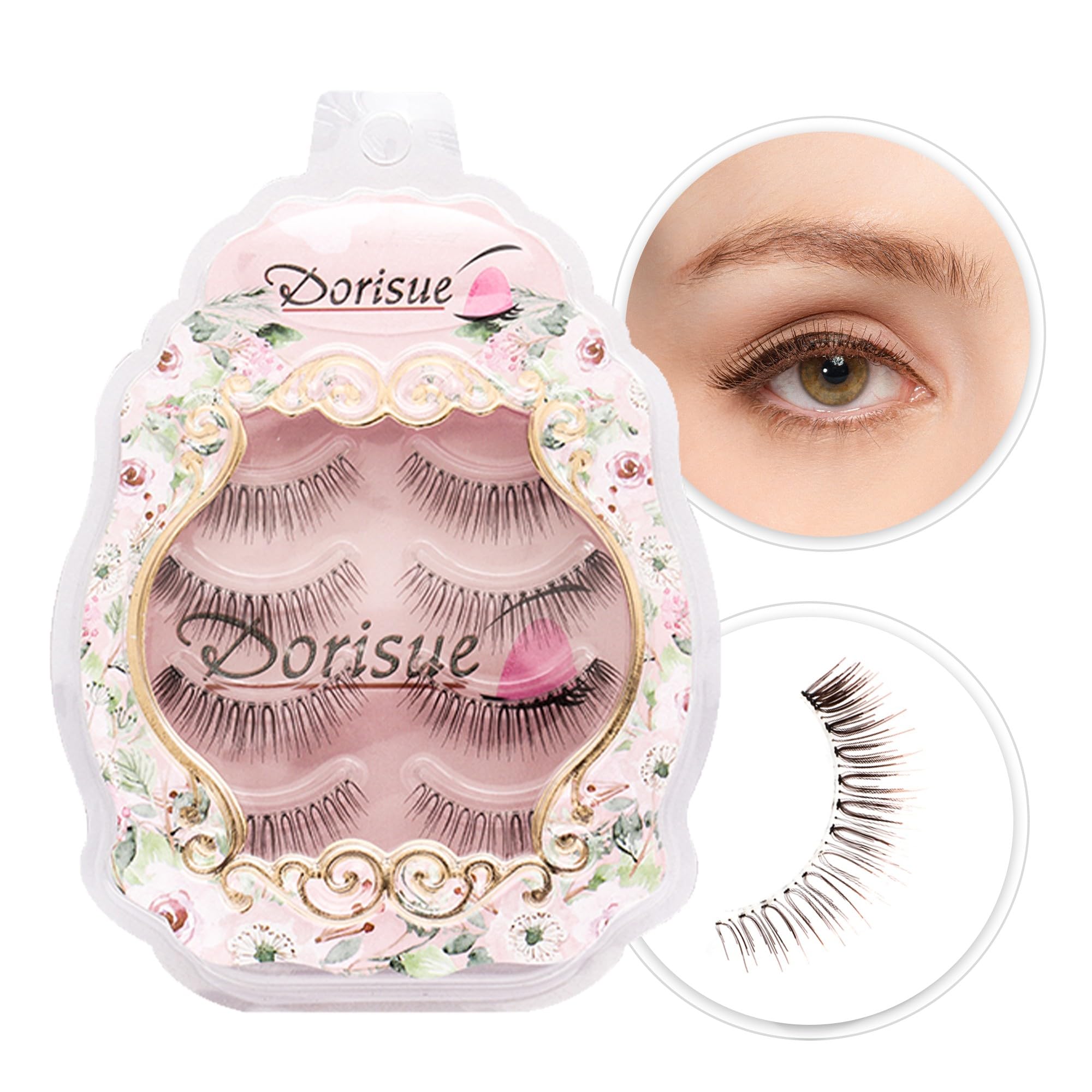 Dorisue Natural false Lashes Brown Eyelashes 3D Light Color Look Real False Eyelashes Short Handmade lashes wispies Natural False Eyelashes Eye Makeup Fake Eyelashes 4 works eyelashes pack