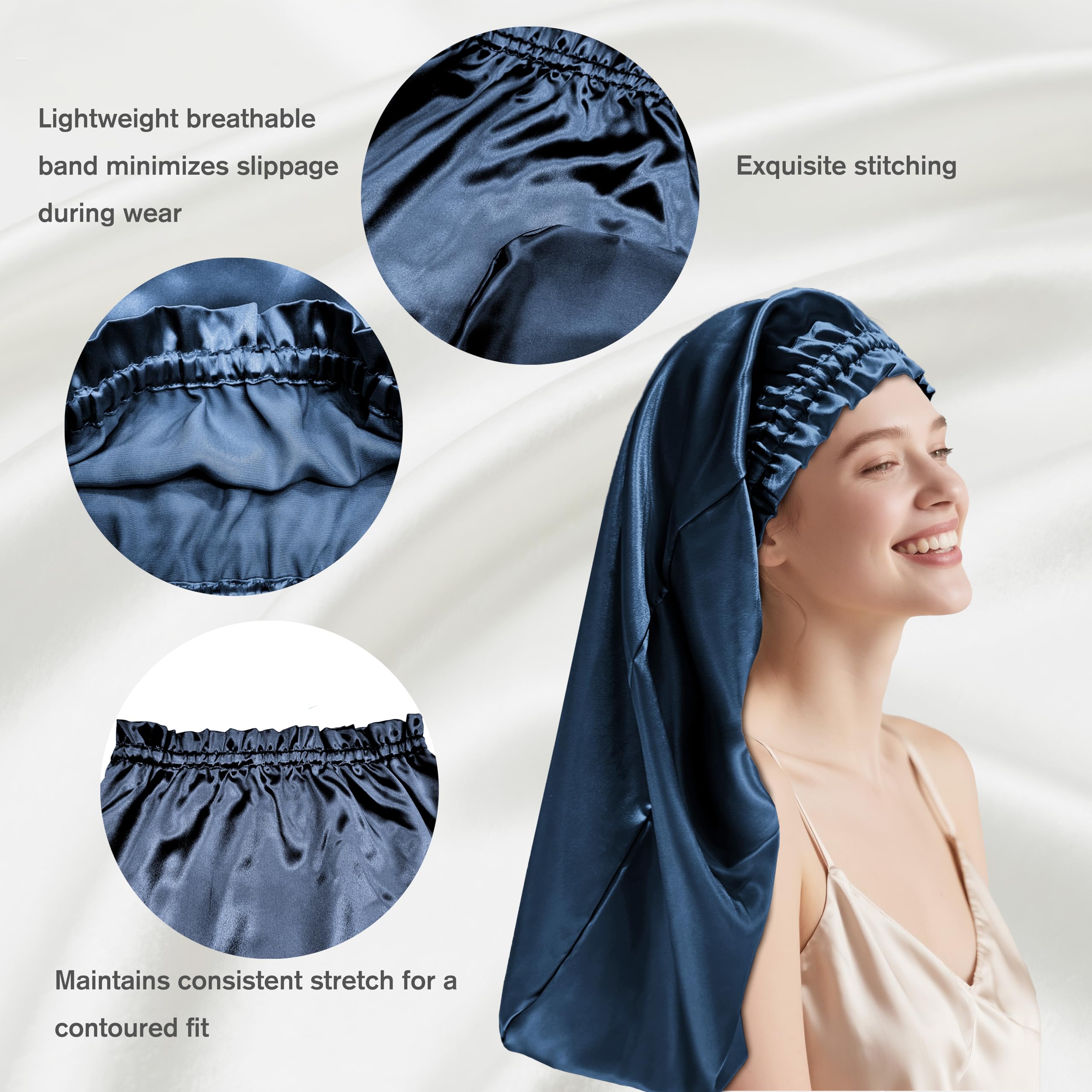 townssilk Silk Bonnet for Sleeping 100% 22 Momme Mulberry Silk for Women Luxurious, Breathable - Image 3
