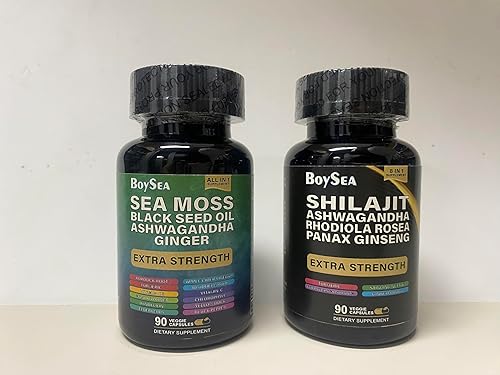 Miniatura 9 de Boysea. Paquete de musgo marino y shilajit - 90 unidades - Musgo marino 7000 mg, aceite de semilla negra 4000 mg, Ashwagandha 2000 mg, jengibre y