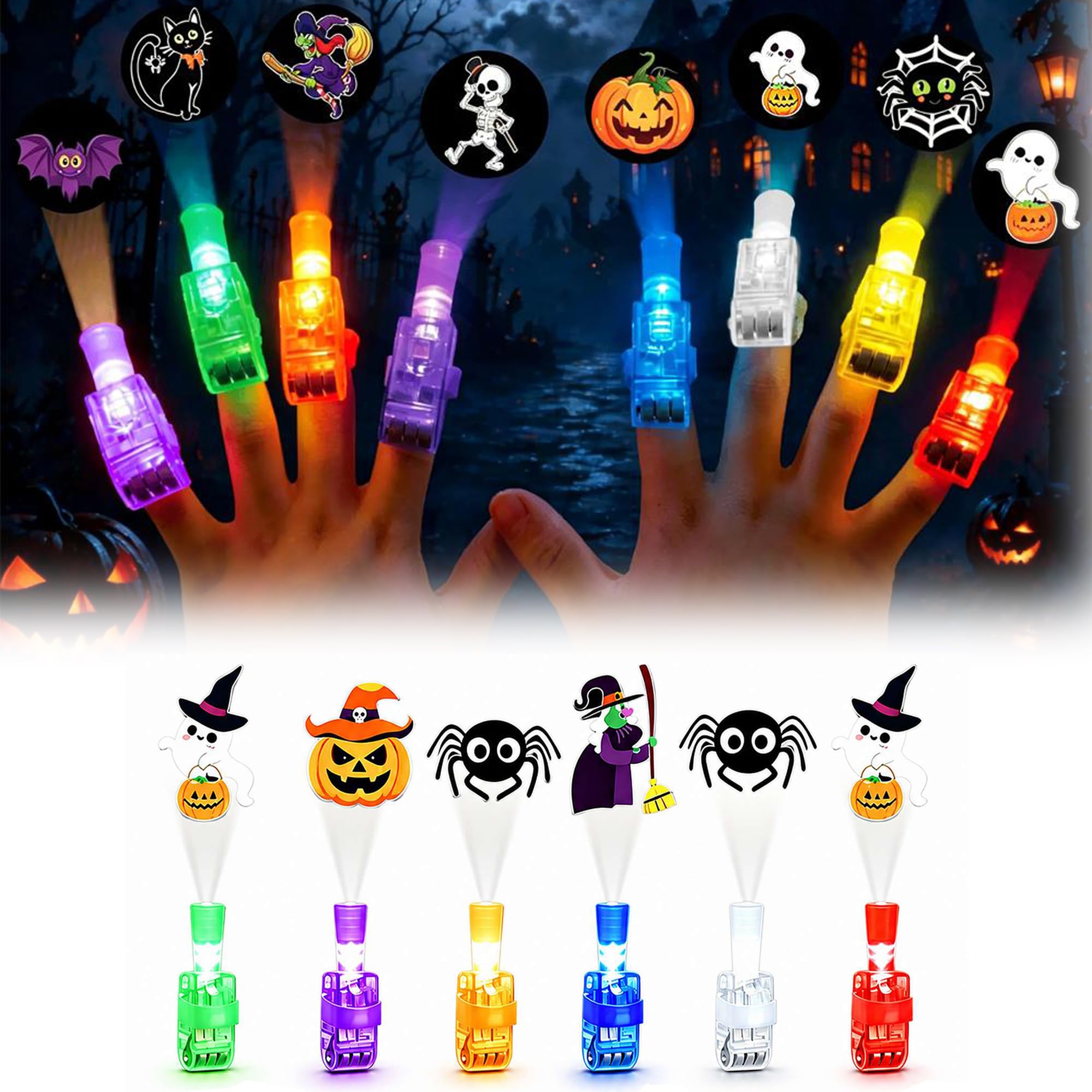 72PCS Halloween Finger Projector Lights Mini LED Pattern Light Up Rings