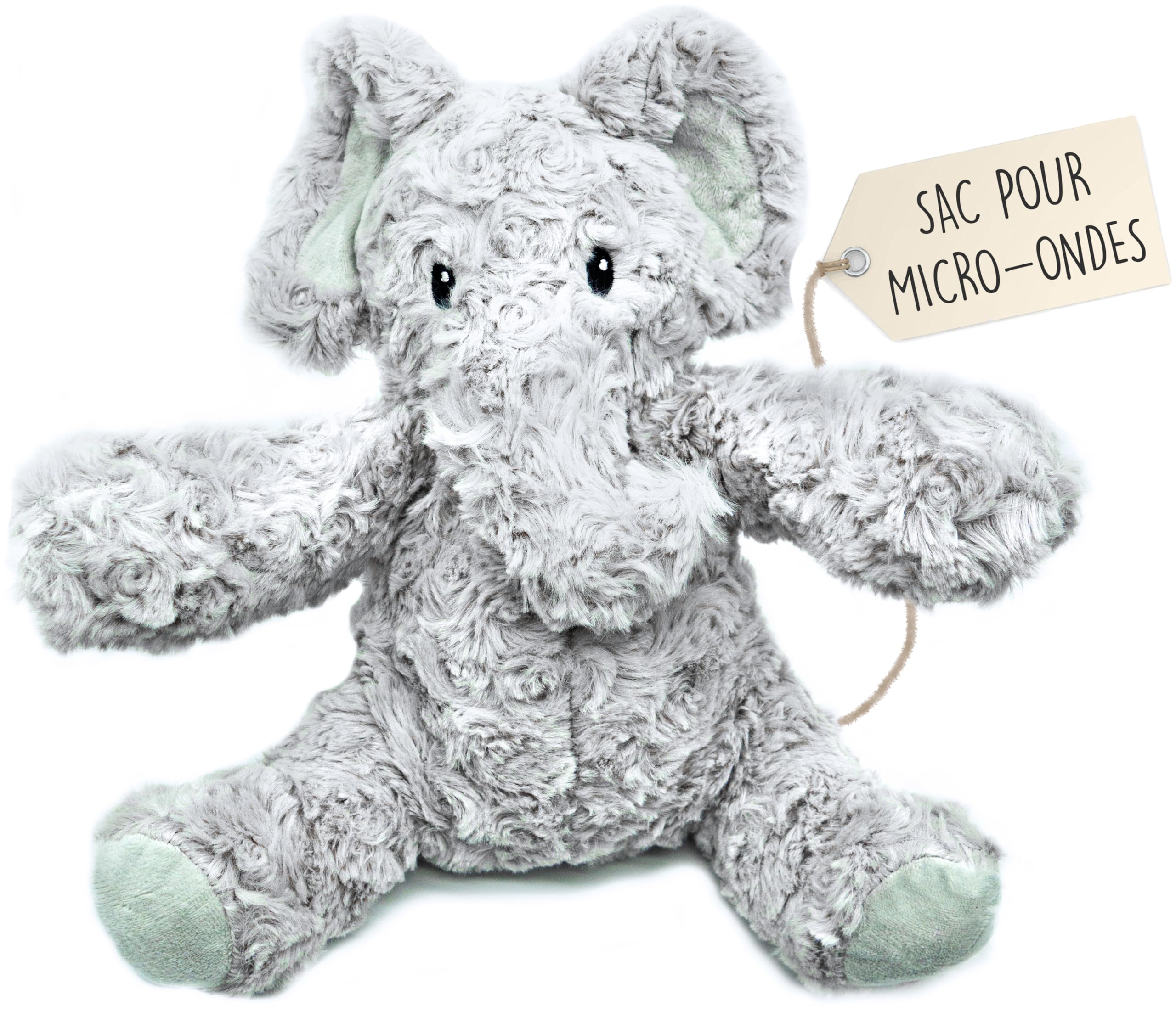 Bouillotte Micro-Onde Peluche (23 cm) - Doux et Chaud, Idéal pour Soulager les Coliques chez les Bébés - Elefhant en Peluche à Câliner et à Embrasser - Bouillotte Doudou - Sachet de Graines Amovible