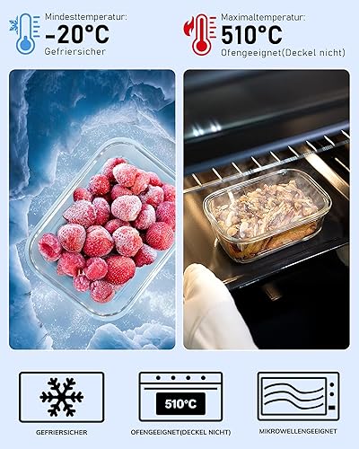 Miniatura 4 de Paquete de 5 recipientes de vidrio de borosilicato con tapas templadas, juego hermético de preparación de comidas de 35.2 oz4.4 tazas, aptos para