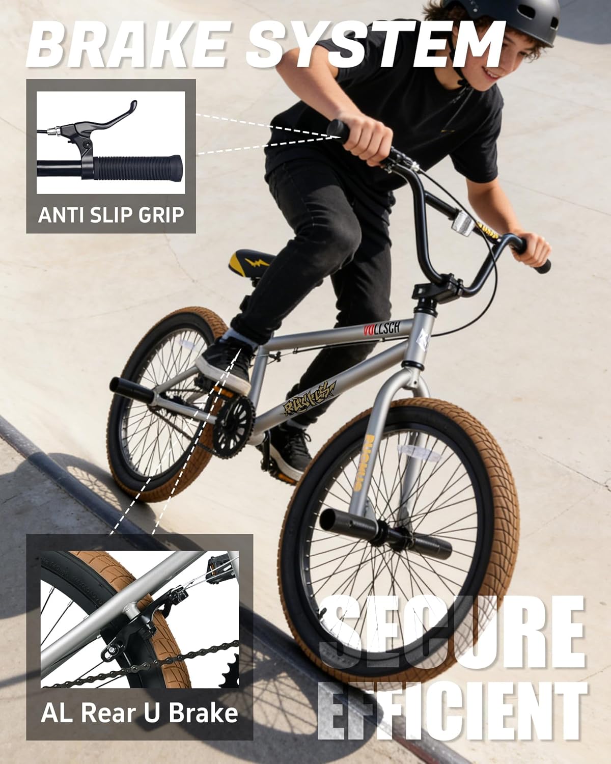 vollsch freestyle bmx bikes 18 20 inch kids bicycle for 6-15 years old teens, boys, girls, beginner-lever riders,multiple colors titanium silver ruckus 20'' (with 4 pegs)