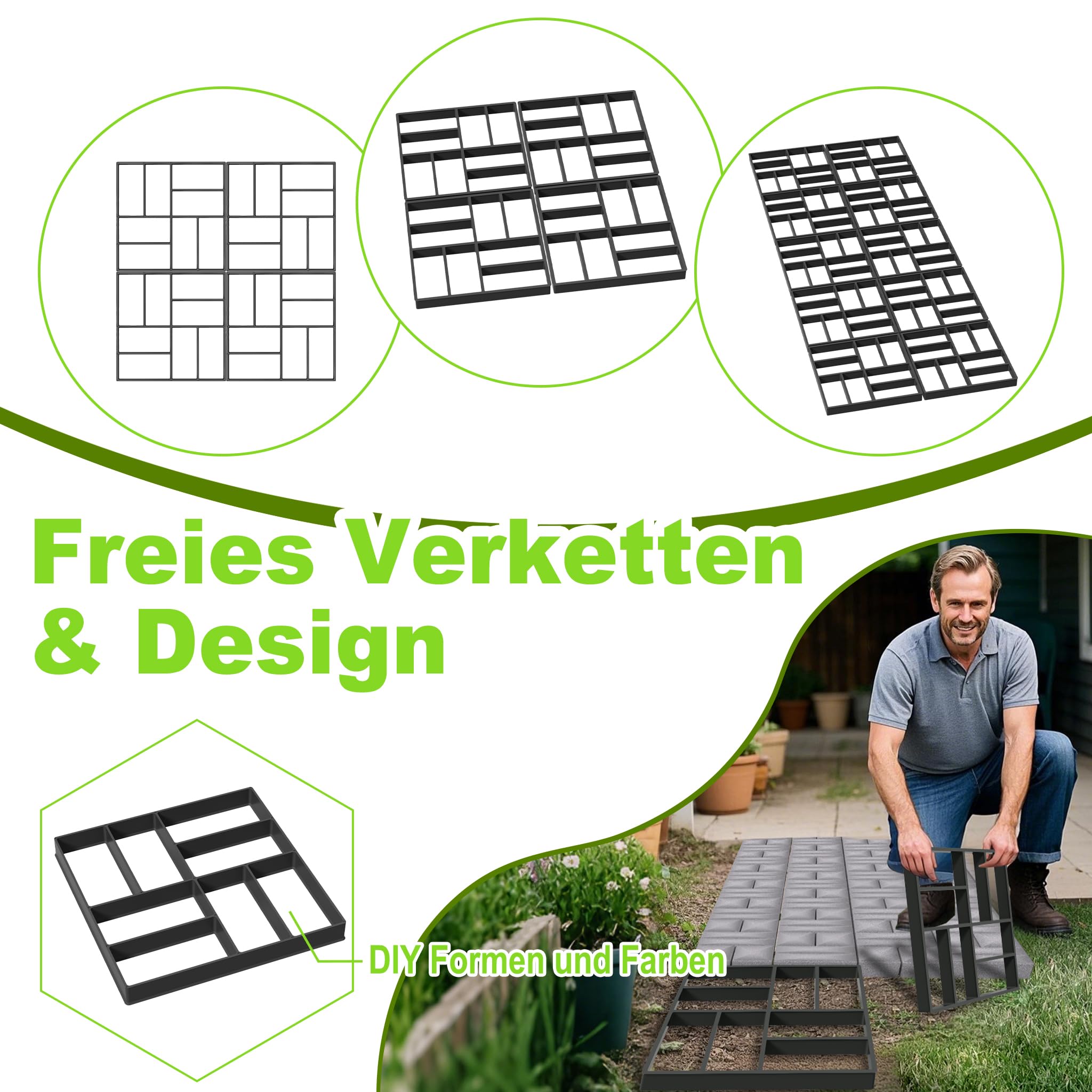 YRHome Molde de hormigón para jardín, plástico, para pavimento, jardín, piedras negras, piedras para pavimentar, molde de riego de hormigón, para aceras, jardín, césped, cuadrado, modelo 3 (8