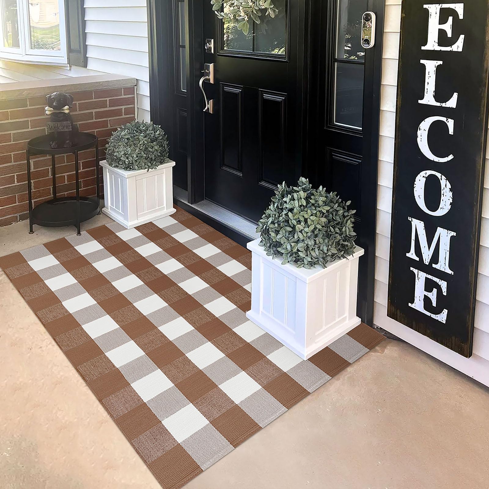 Beige Striped Rug - 3x5ft Washable Front Door Mat -28 Beige Striped Rug - 3x5ft Washable Front Door Mat -28
