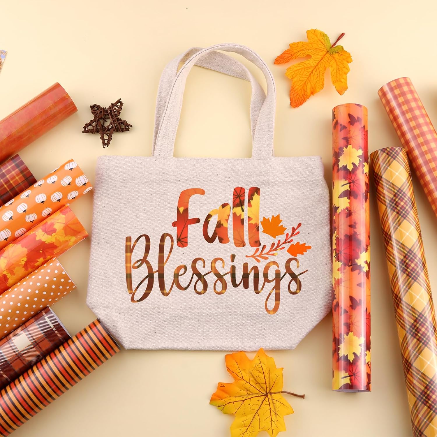 Tintnut Fall Heat Transfer Vinyl - 10 Sheets 12 X 10inches HTV Orange Autumn Leaves Buffalo Plaid Thanksgiving Iron On Vinyl for T-Shirts DIY