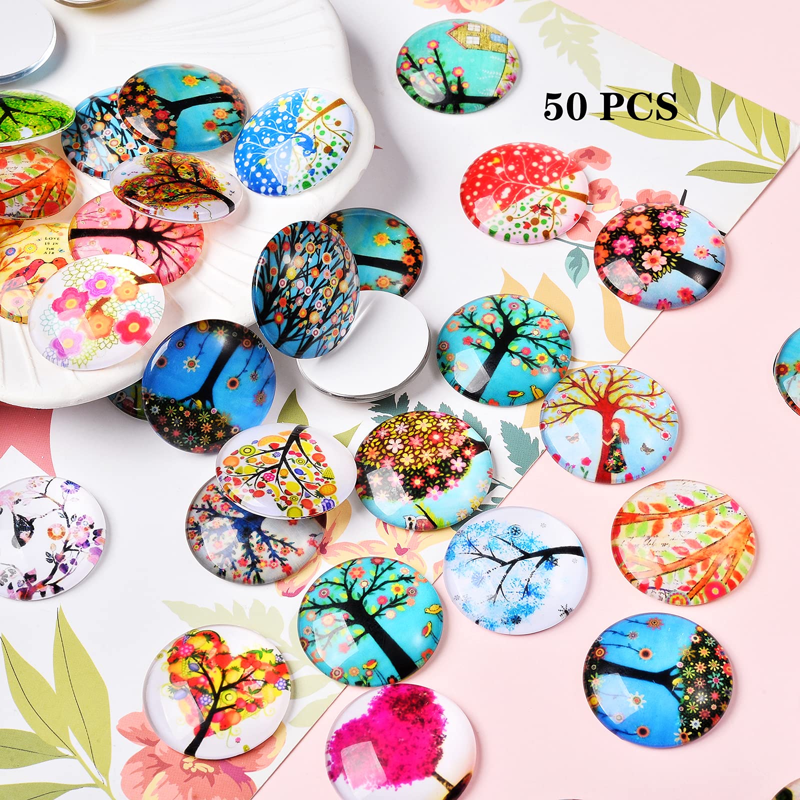 BEEFLYING 70 Pezzi Cabochon In Vetro Per Gioielli – Mezzi Tondi Colorati E Swirl – Kit Mosaico E Creazione Cameo - 4