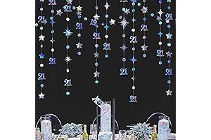 Iridescent Number 21 Circle Dot Twinkle Star Garland Metallic Holographic Hanging Streamer...