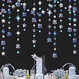 Iridescent Number 21 Circle Dot Twinkle Star Garland Metallic Holographic Hanging Streamer Bunting Banner Backdrop Decoration Girls 21st Birthday Finally Legal Twenty One Anniversary Party Supplies