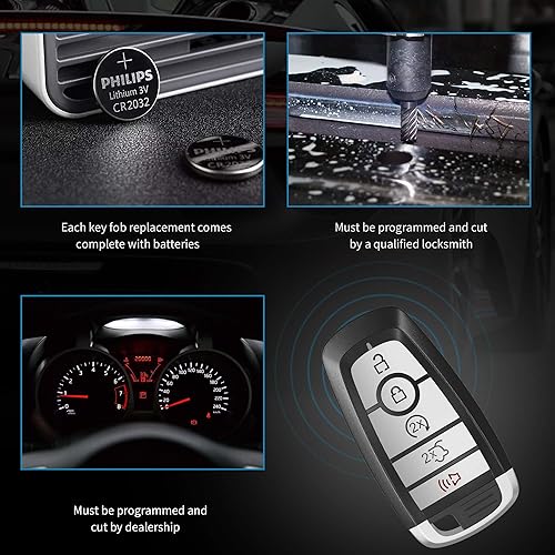 Miniatura 3 de Llavero remoto de entrada sin llave para Ford Fusion 2013 2014 2015 2016, 4 botones de reemplazo de llave abatible (FCC ID N5F-AO8TAA 315MHz)