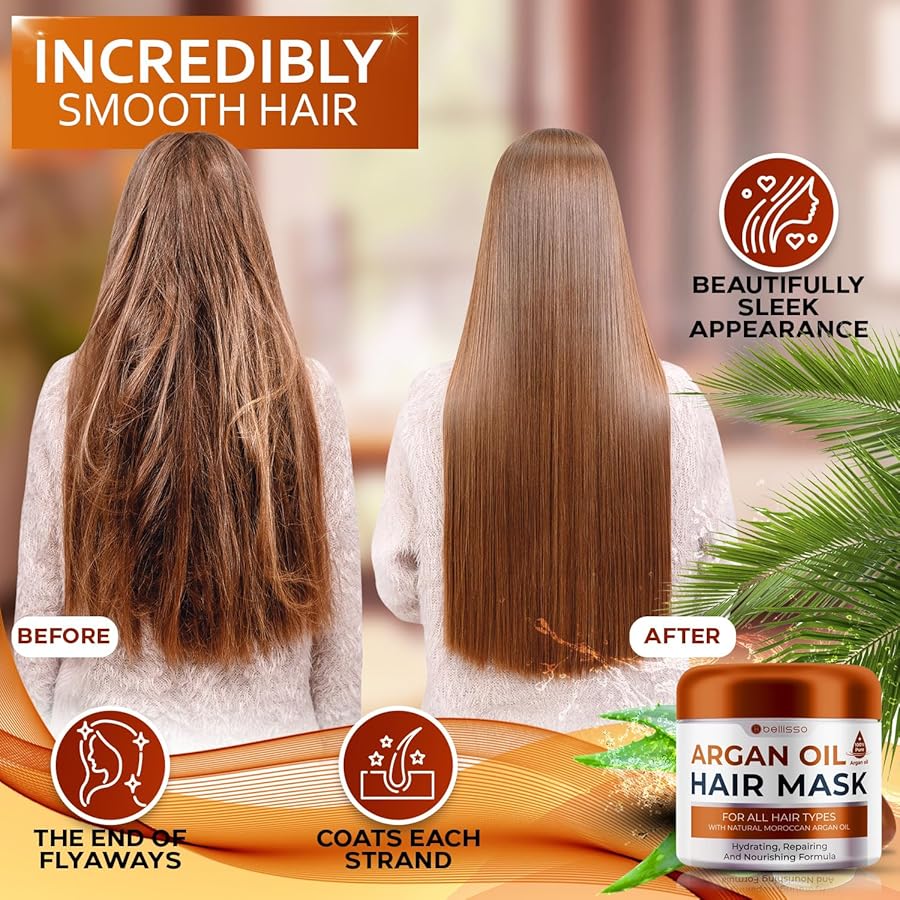 Moroccan Argan Oil Mask - Deep Conditioning Moisturizer for Dry, Extremely Damaged Hair - Hydrating Repair Treatment for Split Ends - With Collagen and Keratin for Curly, Frizzy and Color Treated Hair - image 2