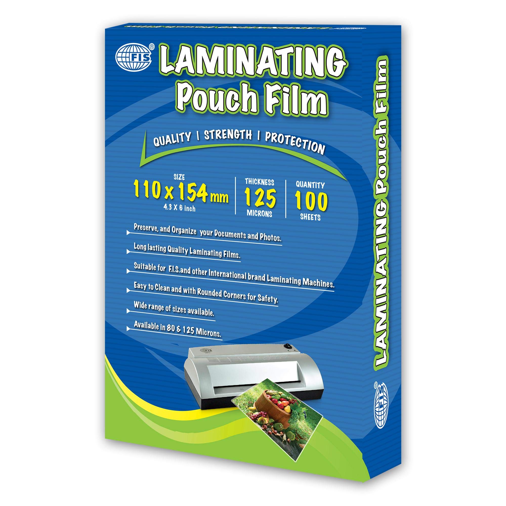FIS Laminating Films 100 Sheets, 110 x 154 mm Size, 125 Microns - FSLM110X154N