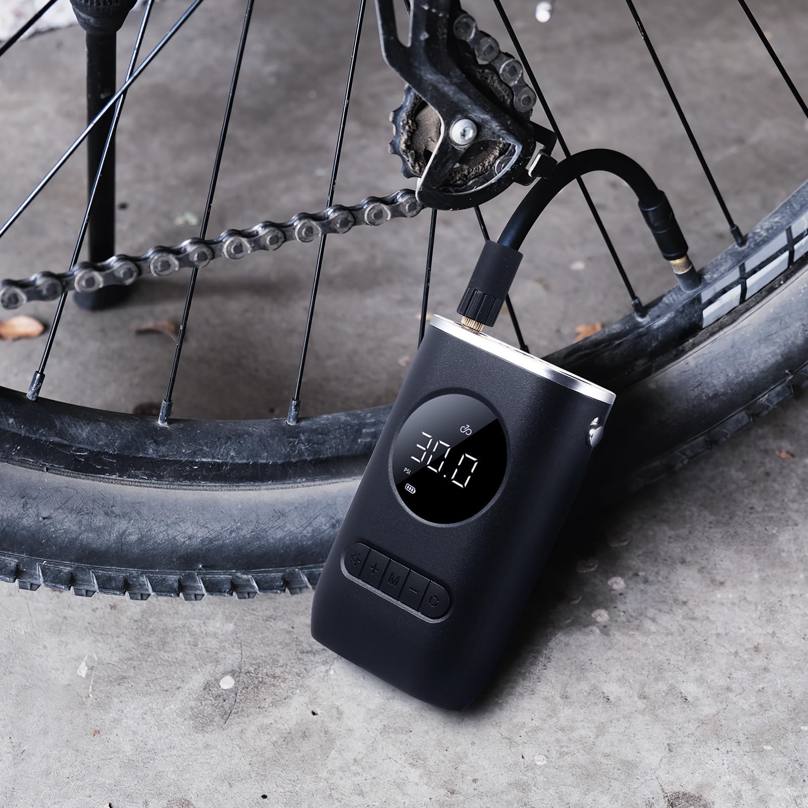 ORFOFE Inflador de Neumáticos Portátil para Automóvil y Motocicleta 70w | 4000mah, 7.4v, Negro, Abs Componentes Electrónicos, Led, Boquillas Incluidas y Cable de Alimentación