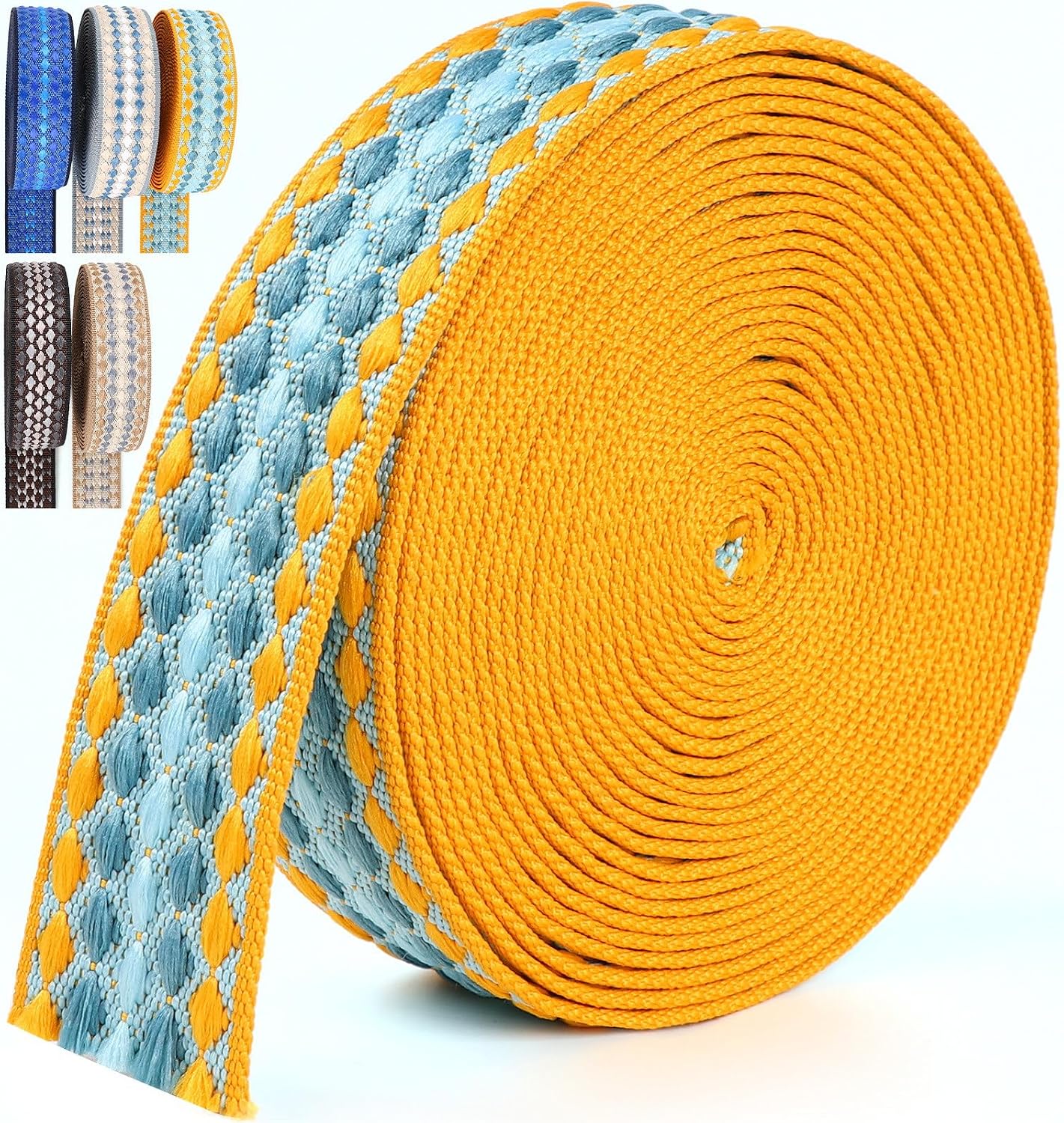 Webbing 1.5 Inch Sky Blue and Orange Striped Webbing for Backpack Purse Strap 6 Yards -1.5" Cotton Webbing Purse Strapping 1 1/2 Inch for Bags Straps