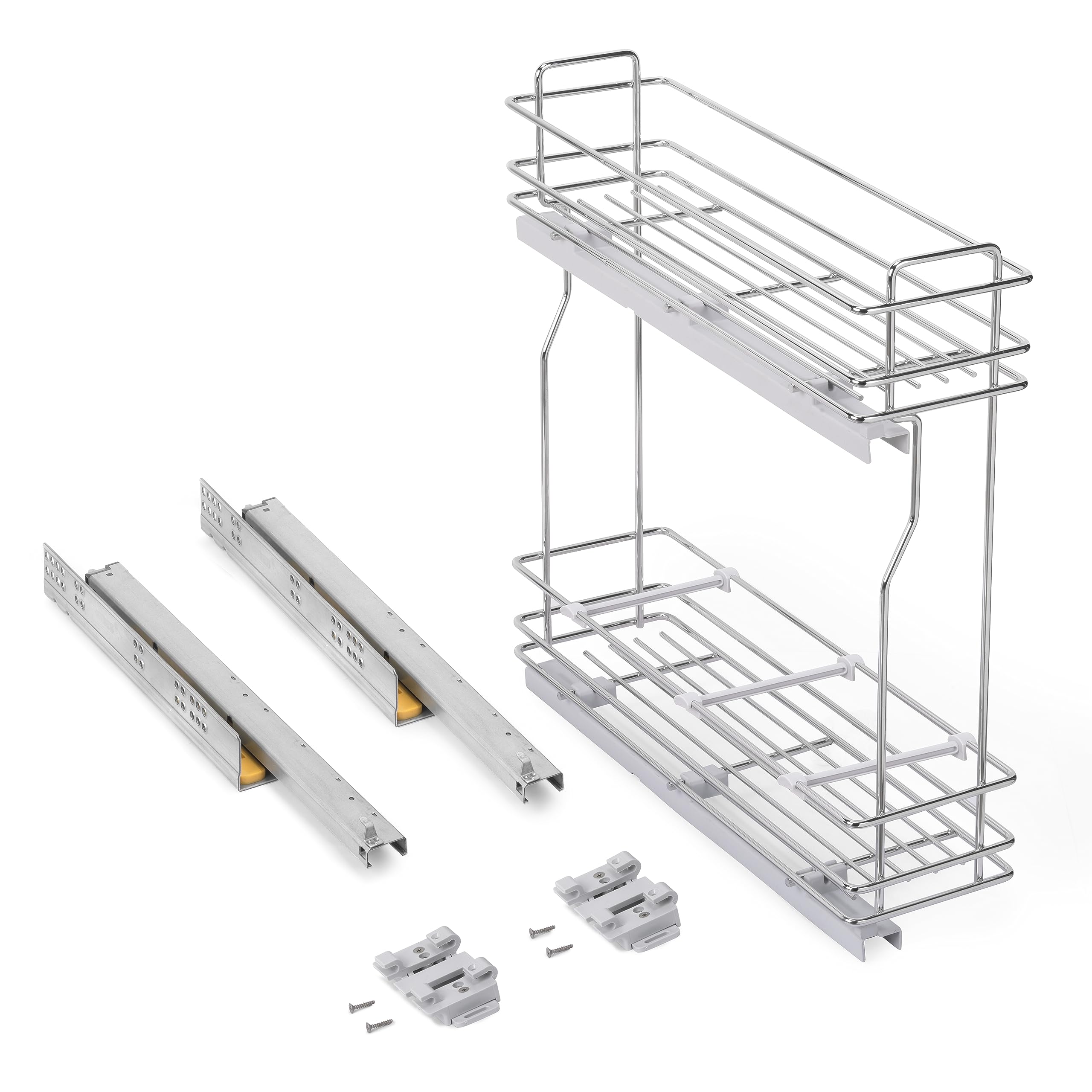 Emuca 8381111 SupraMax Pull Out Bottle Rack with Soft Close, 200mm, Chrome Plated, Steel