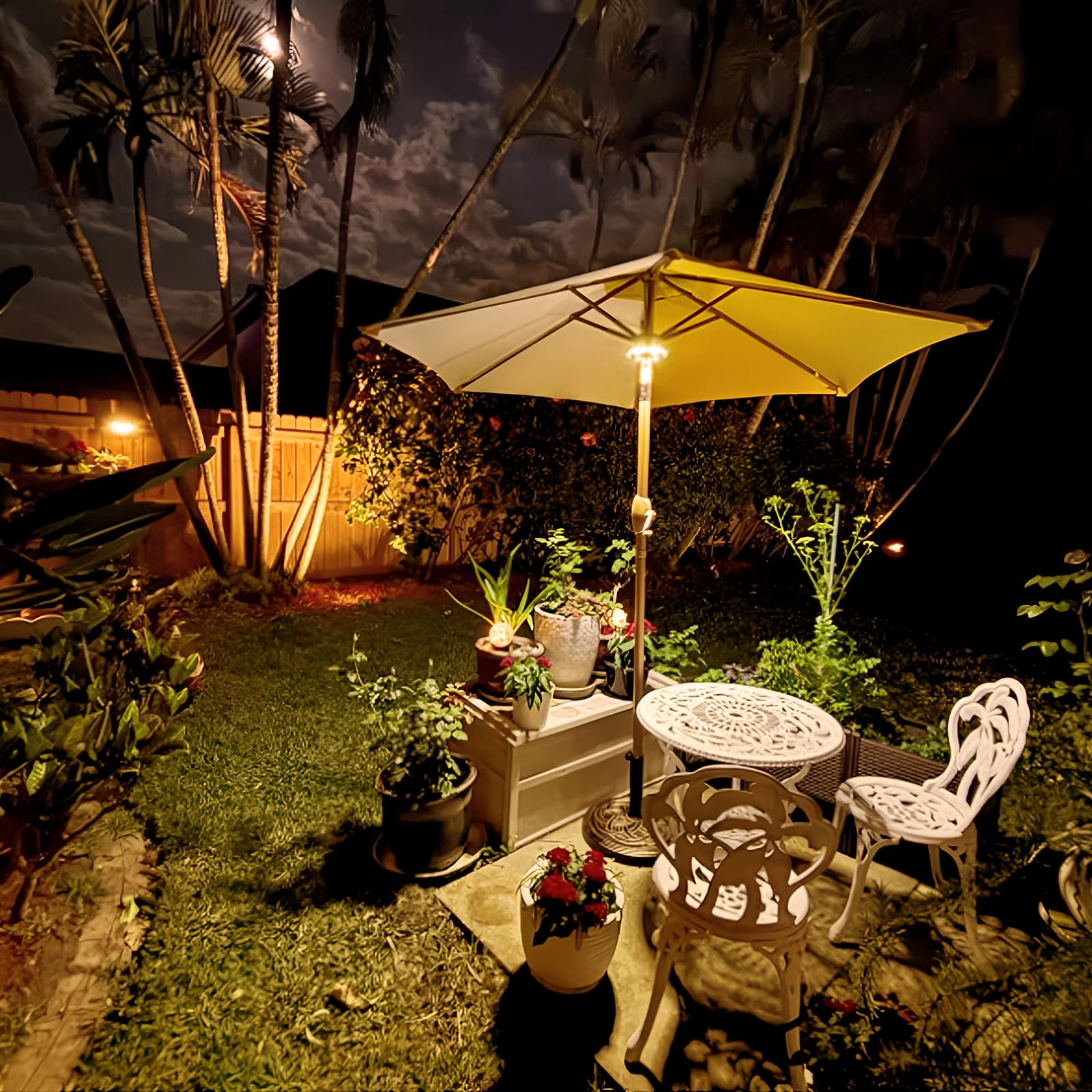LATME Luz para sombrilla de patio, luz recargable, 3 modos de iluminación, sin cable, accesorios de piscina y decoración de patio trasero