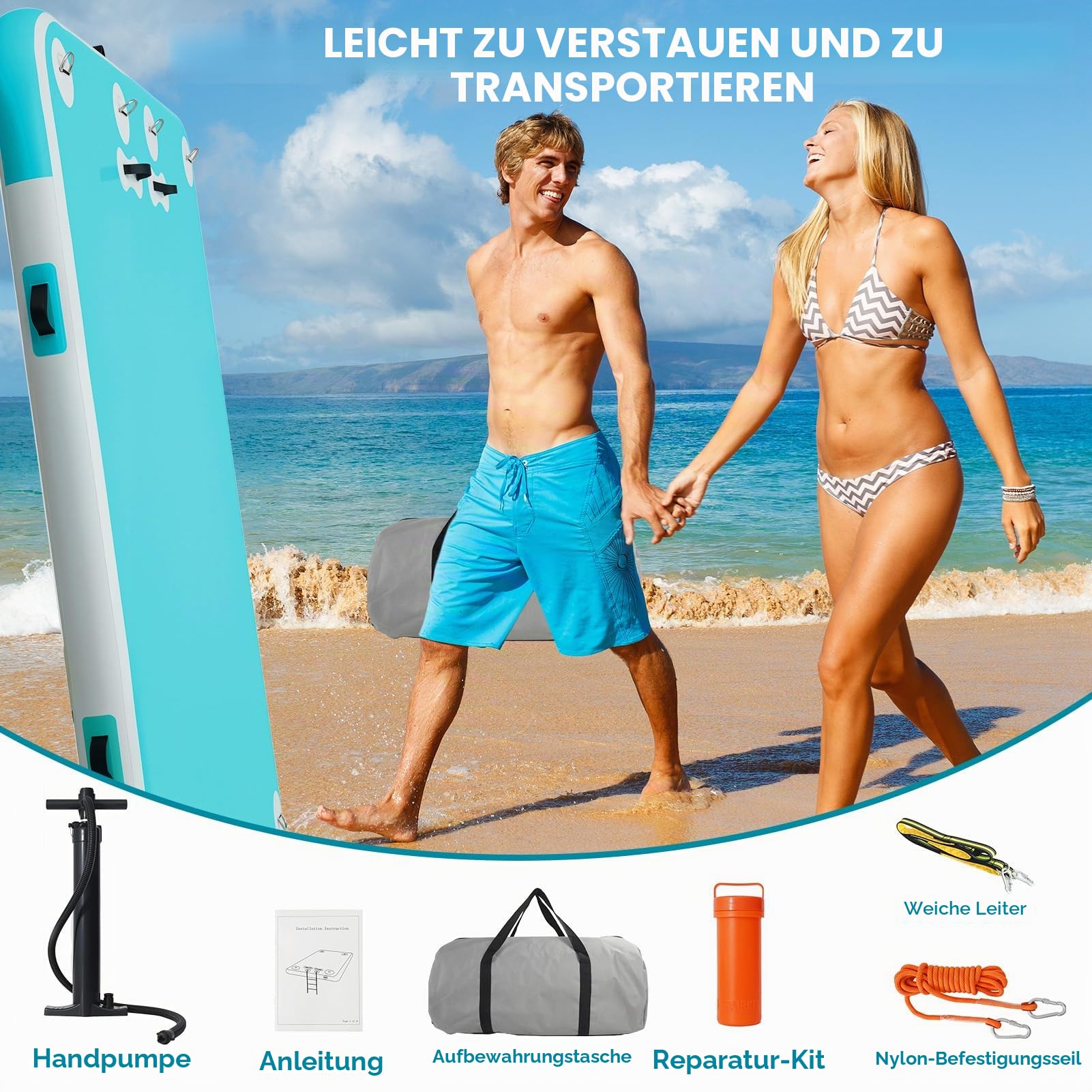 Aufblasbare Dock Schwimm Plattform Wasser Bade Insel 2/4/6 Personen für Boot Teich Pool See