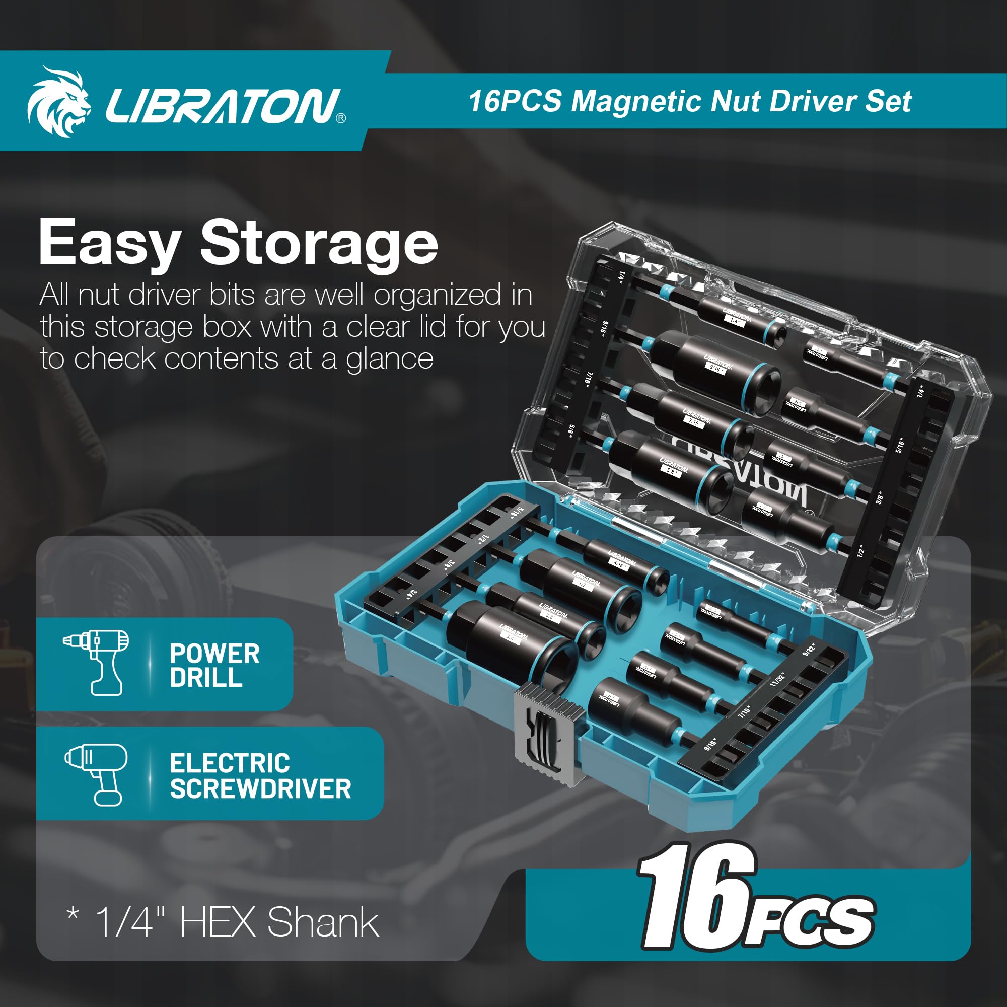 LIBRATON Magnetic Nut Driver Set - 16 Piece -8
