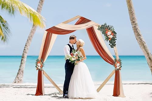 Miniatura 6 de DearHouse 3 paneles de tela de tela perlada de 29.5 x 18 pies para telón de fondo transparente de boda (blanco + rosa + rubí profundo)