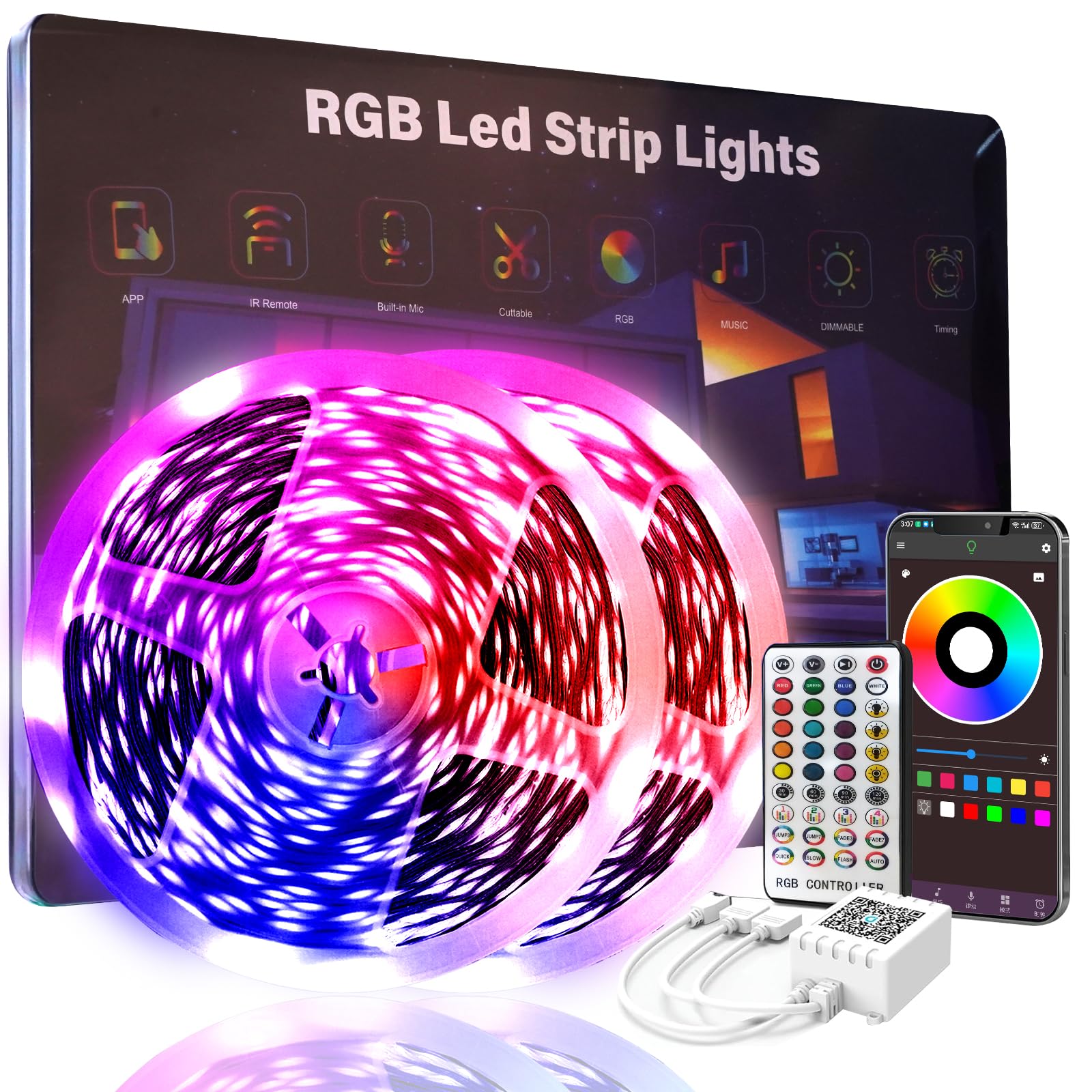 200 FT Led Lights for Bedroom, Music Synchronized Smart Led Strip Lights, Ultra Long with Remote Application Control Bluetooth LED Lights, Color Change RGB Light