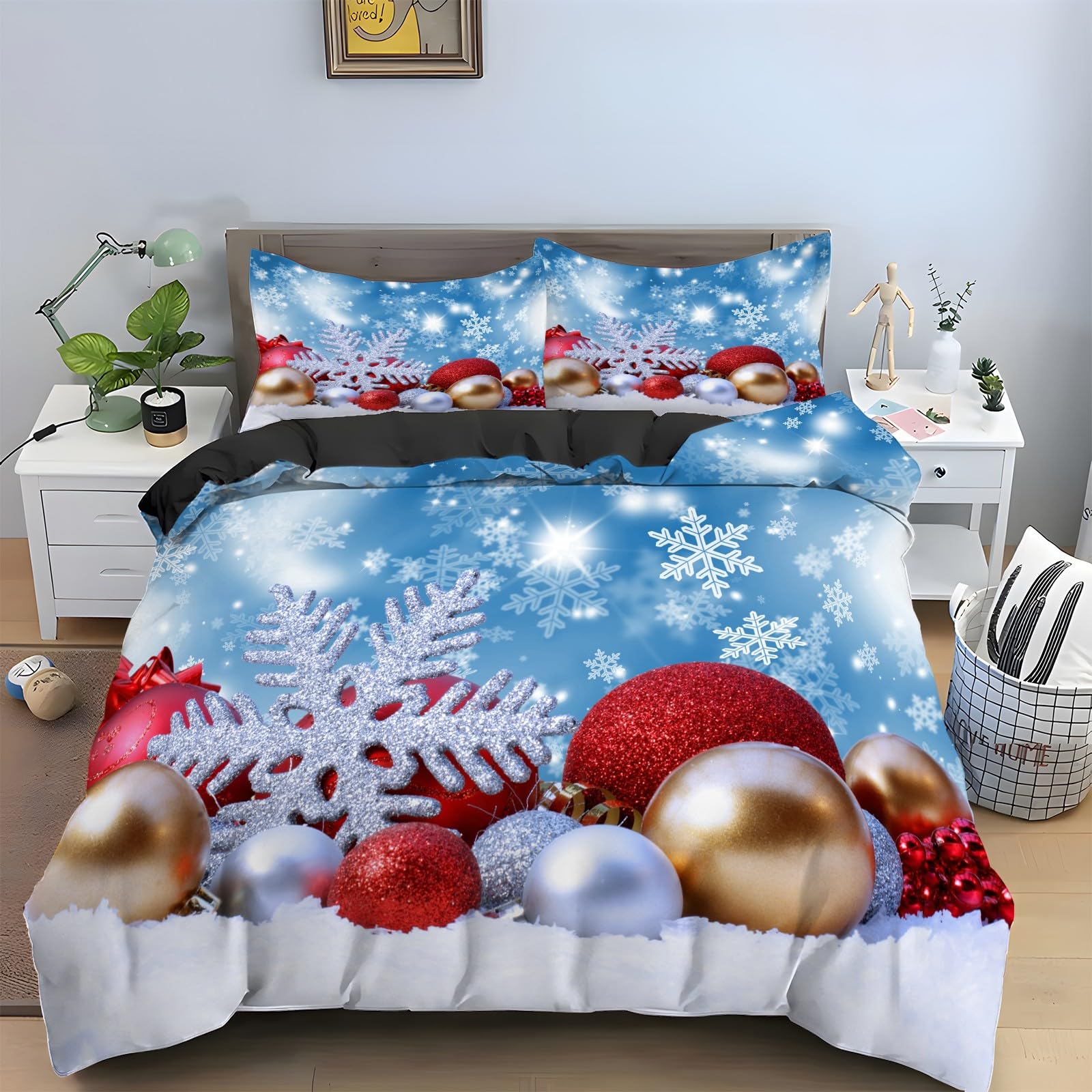 Housse de couette 200x200 Noël lit 2 personnes avec parure de lit microfibre