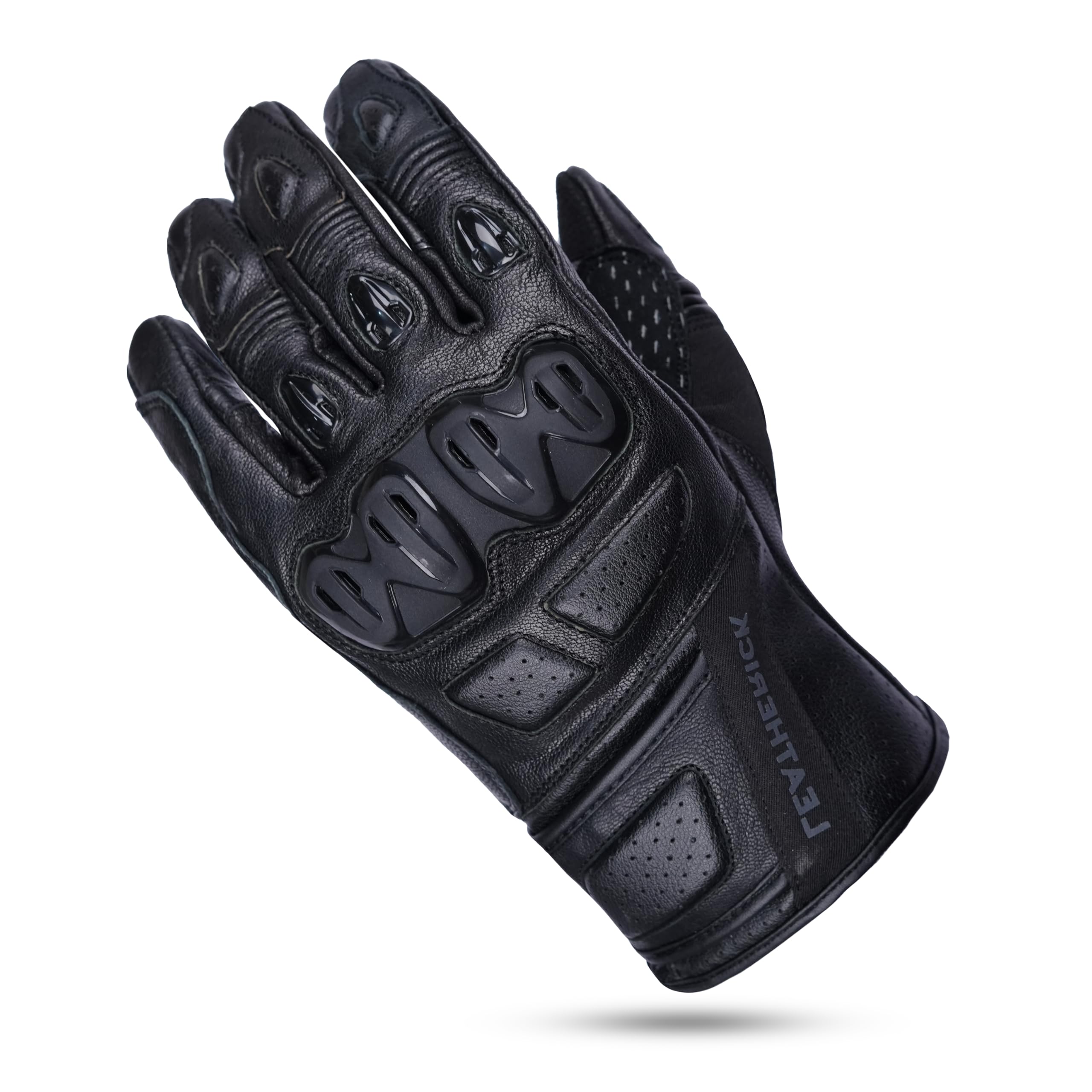 Leatherick Męskie rękawice motocyklowe czarne z prawdziwej skóry z certyfikatem CE z ochronnymi wypustkami, wyściełana dłoń z suwakiem TPR i kompatybilnością z ekranem dotykowym