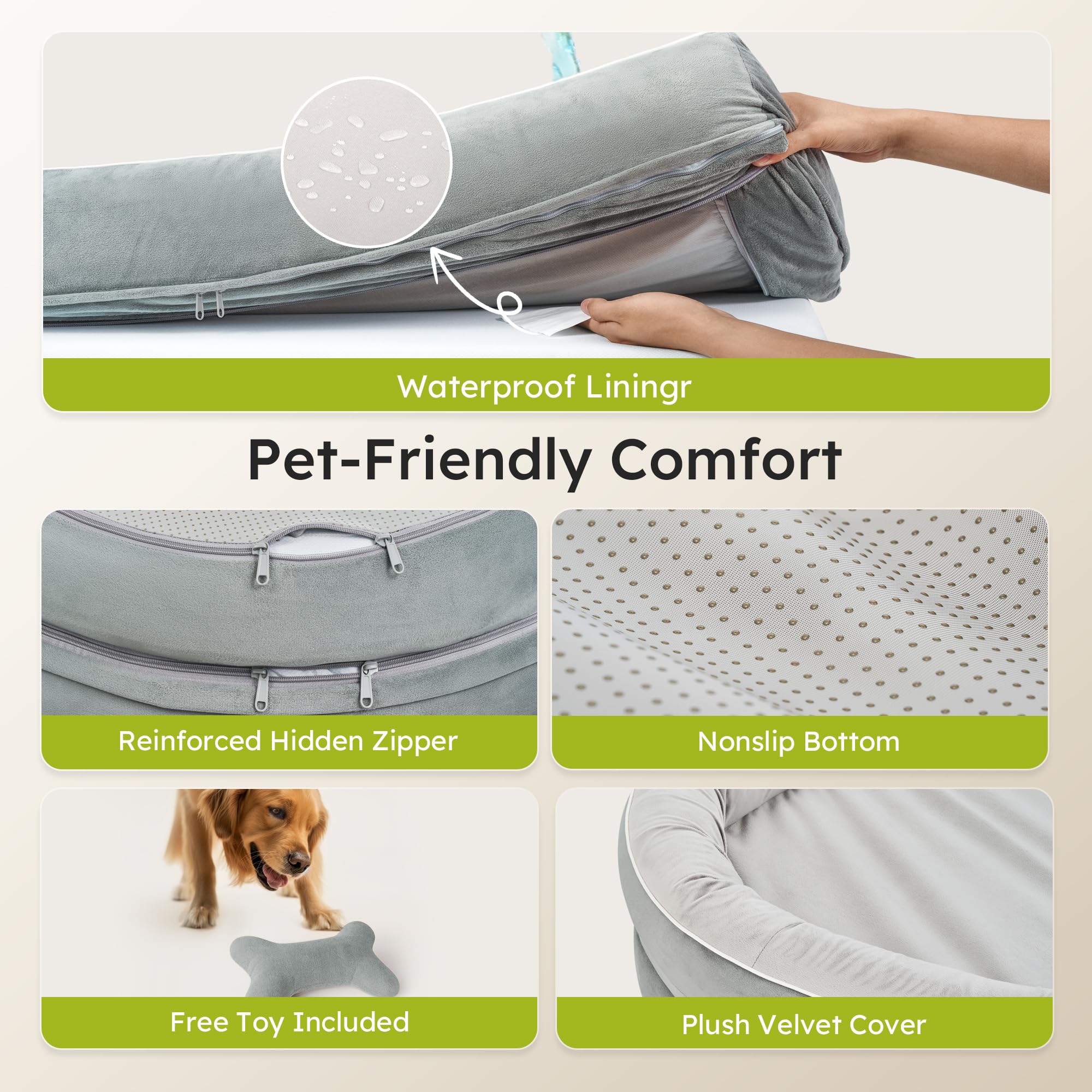 XL Orthopedic Dog Bed, Extra Large Dog Bed, Dog Sofa for Large Sized Dogs with Full-Surround Bolsters, Dual-Sided Dog Cooling Bed with Memory Foam, Washable Sofa with Nonslip Bottom, Light Grey - image 6