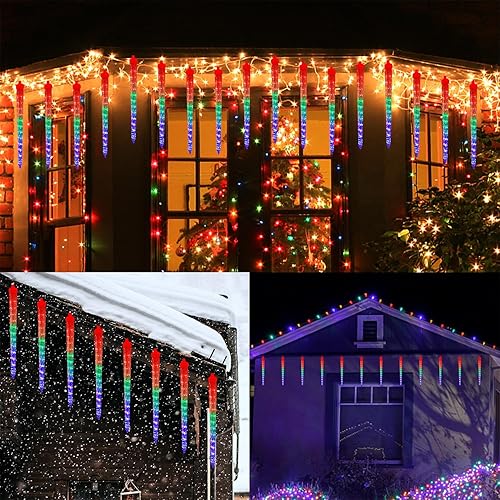 Miniatura 5 de WATERGLIDE 16 luces de lluvia de meteoritos de carámbanos, 12 pulgadas, carámbano de Navidad al aire libre, 384 SMD LED de cristal caída, gota de