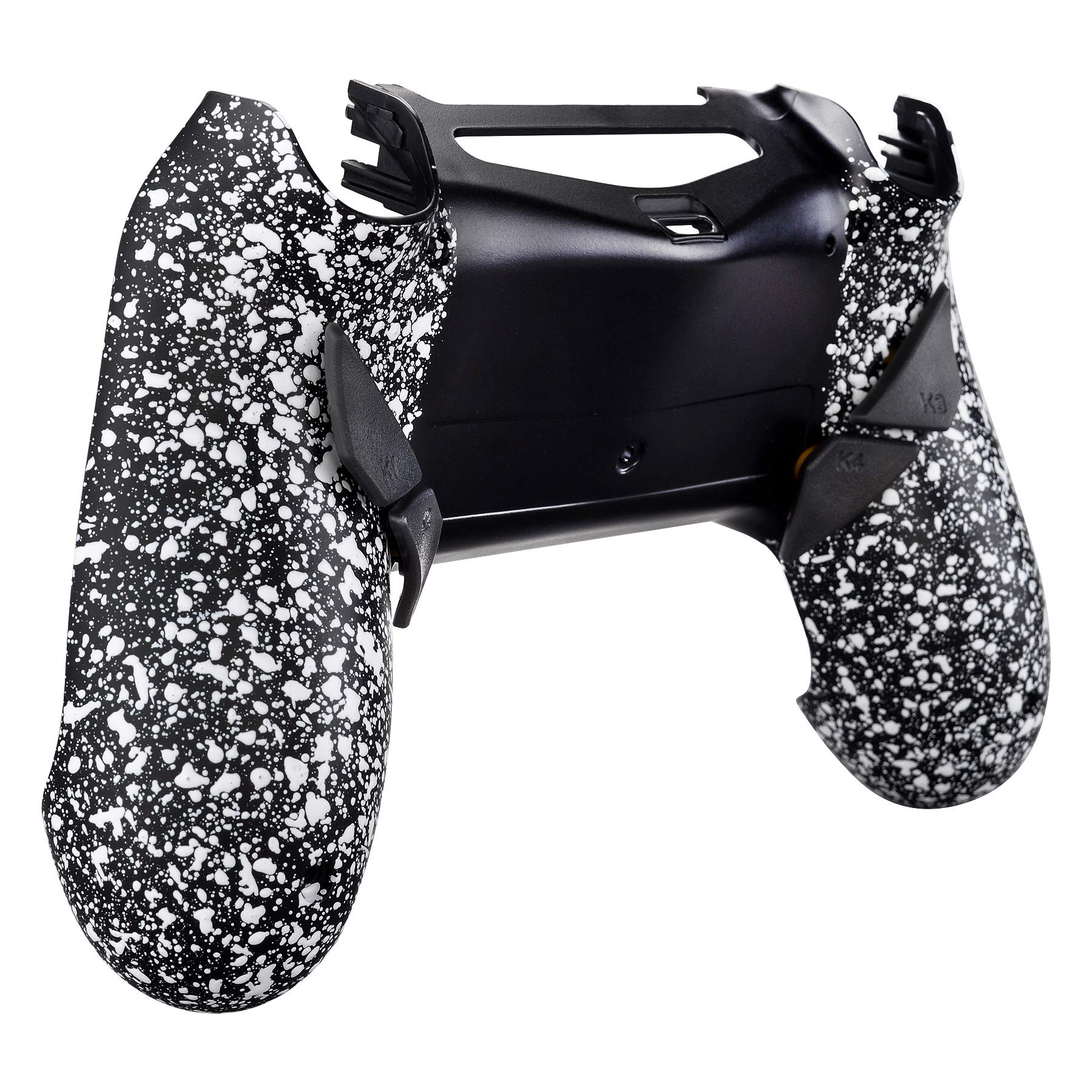 eXtremeRate Kit di riparazione programmabile bianco strutturato per controller ps4 con piastra di aggiornamento e guscio posteriore ridisegnato e 4 pulsanti posteriori - Compatibile con JDM-040/050