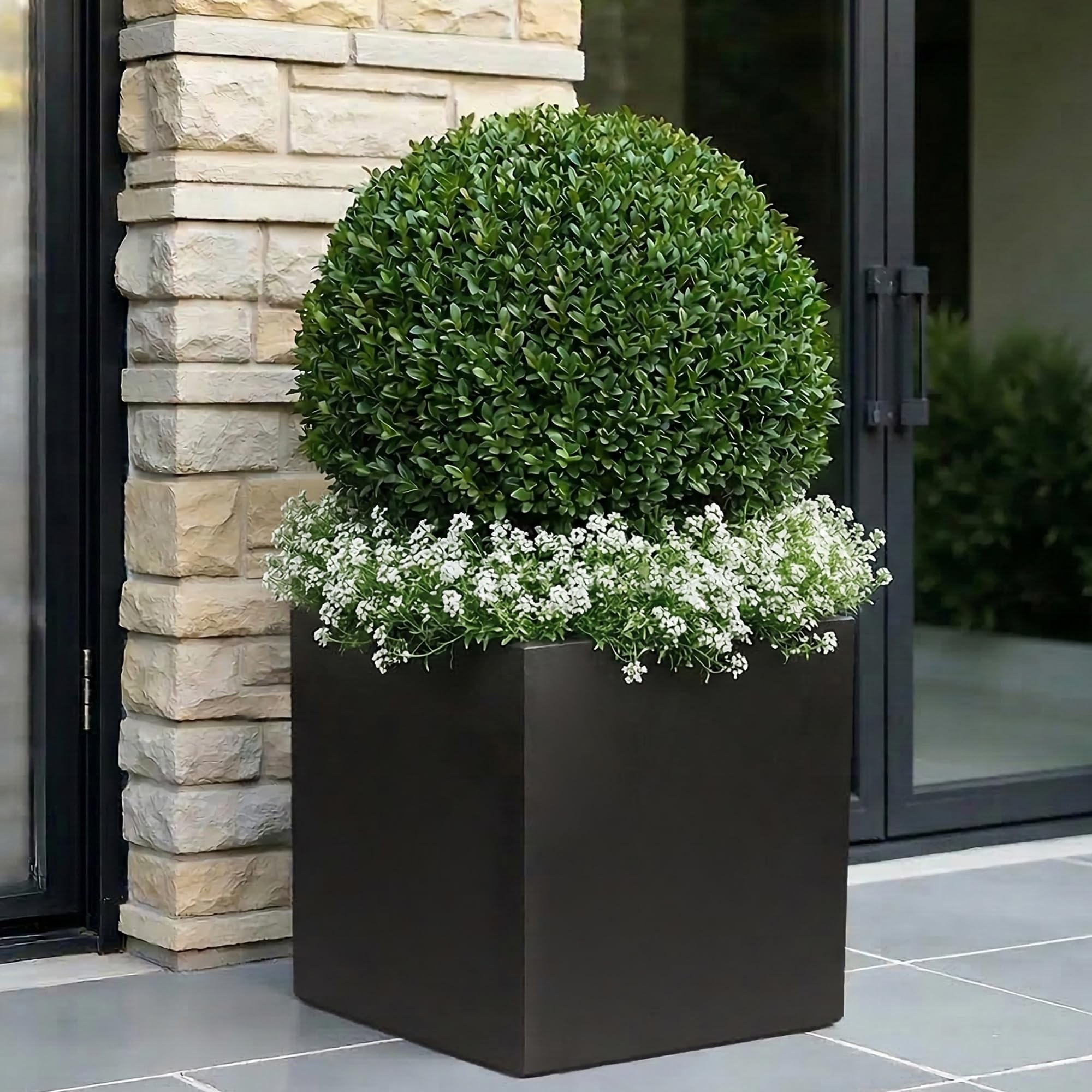 IDEALIST 40cm Square Planter for Garden| Black Reinforced Stone Flower Pot with Drainage Holes L40 W40 H40 cm, 65 litres โ image 1