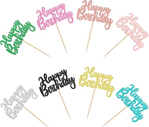 Miniatura 7 de Ercadio Paquete de 24 adornos para cupcakes de feliz cumpleaños, 6 colores, ensamblados para celebración, cumpleaños, baby shower, niños,