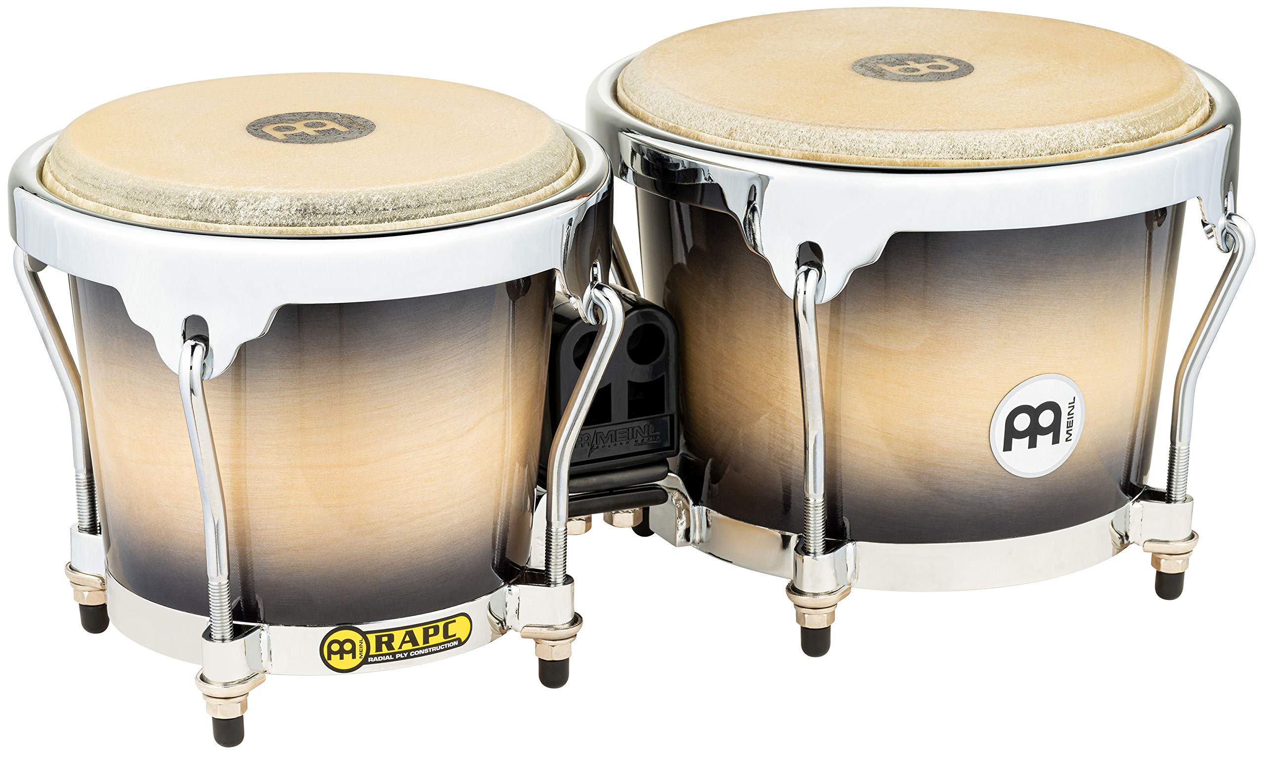 Meinl Percussion MB400BKMB RAPC (Radial 5 Ply Construction) Wooden Bongos 6 3/4-Inch and 8-Inch, High Gloss Black Maple Burst